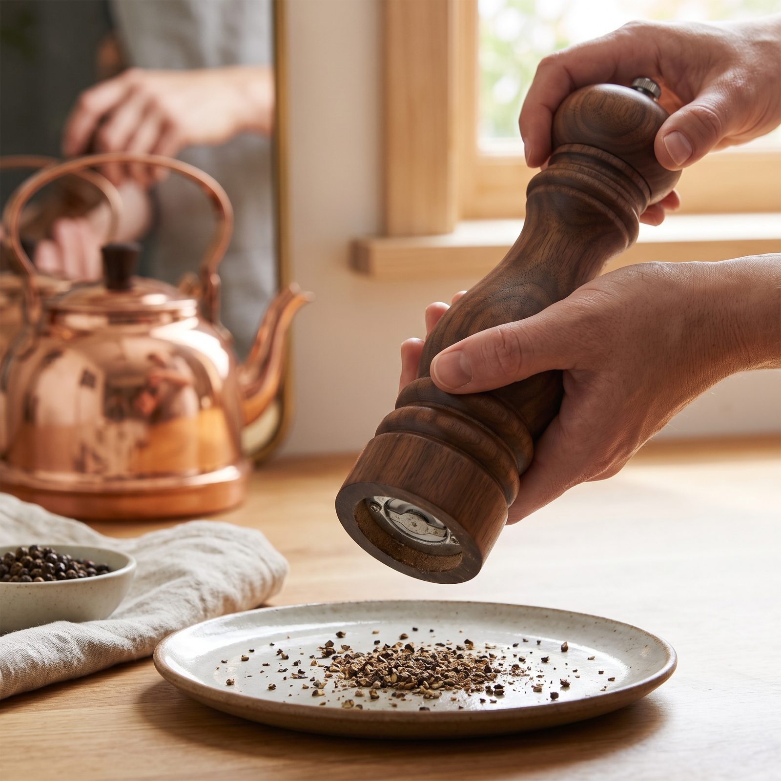 A Handsome Pepper Mill Filled With Peppercorns