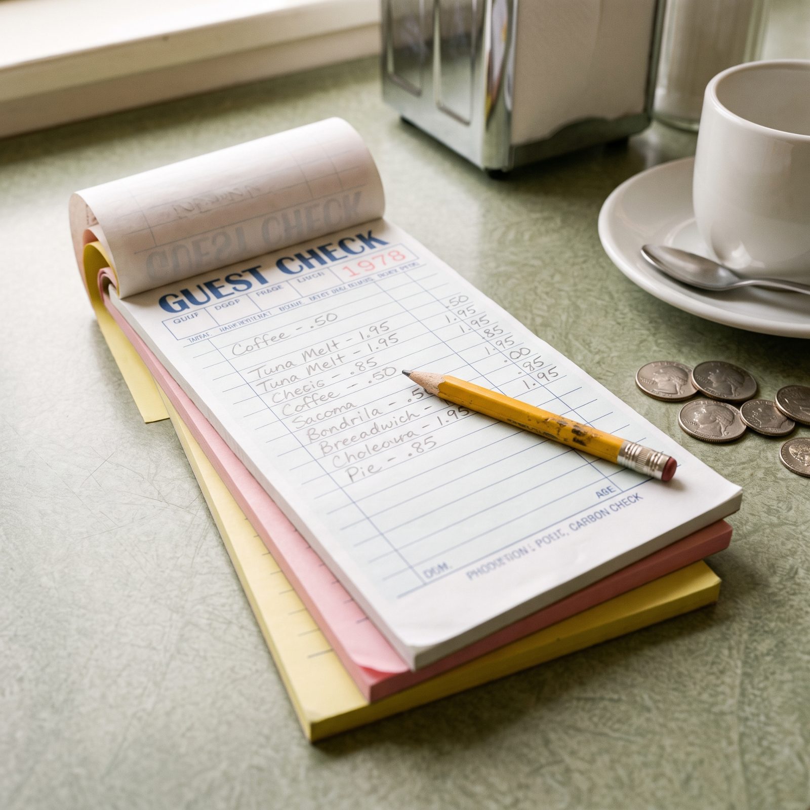 Handwritten Guest Checks with Color-Coded Carbon Copies