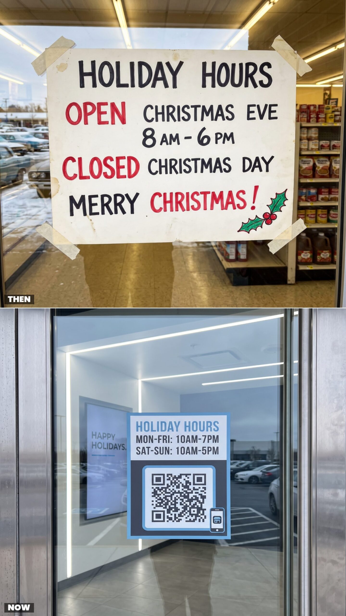Holiday Hours: Hand-Lettered Poster Board vs. App and QR-Code Notices