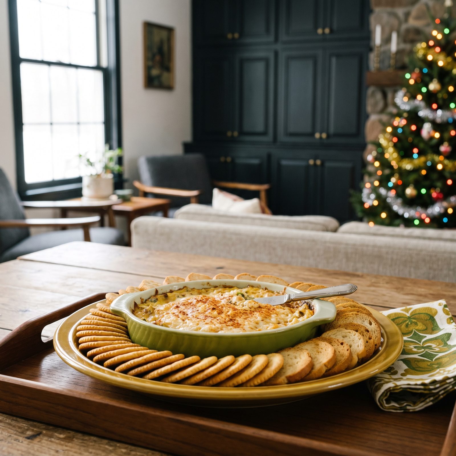 Hot Artichoke Dip With a Ring of Crackers