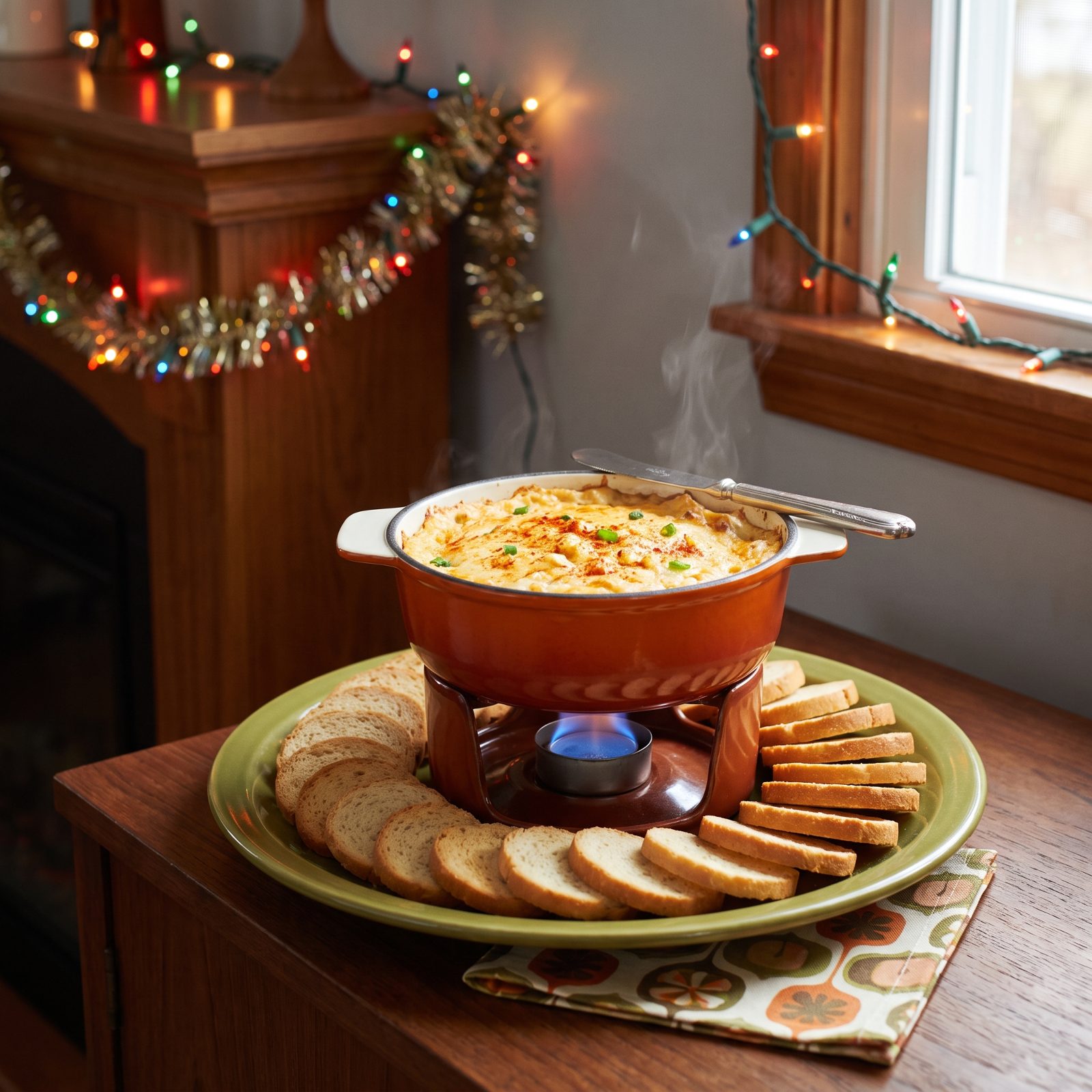 Hot Crab Dip Kept Warm in the Chafing Dish