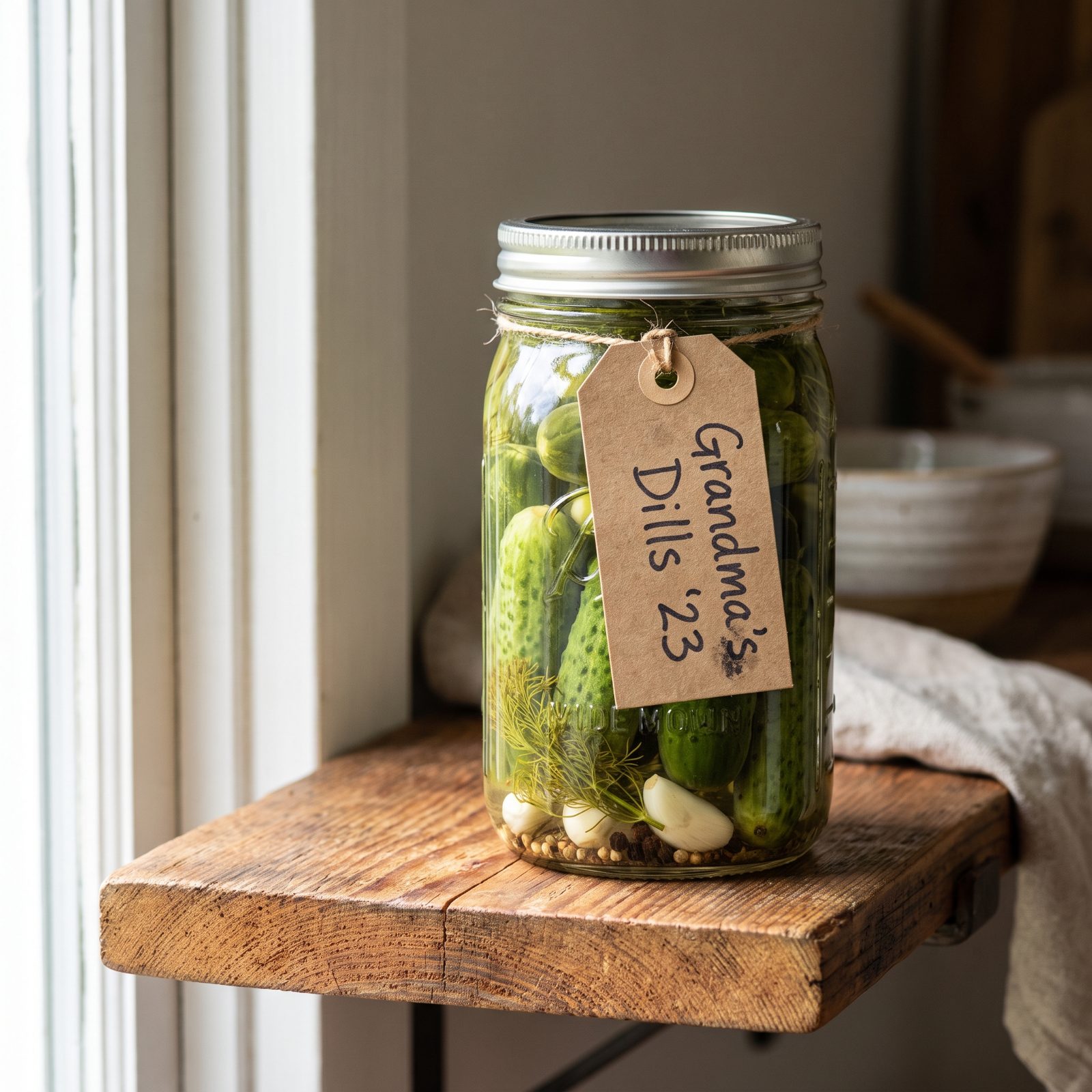 A Jar of Homemade Pickles With a Custom Label