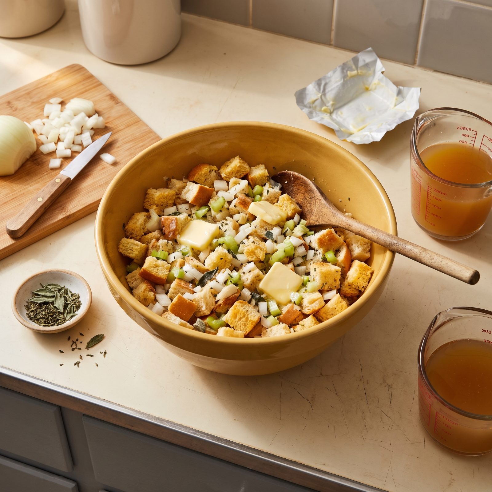 Making Poultry Stuffing from Day-Old Bread