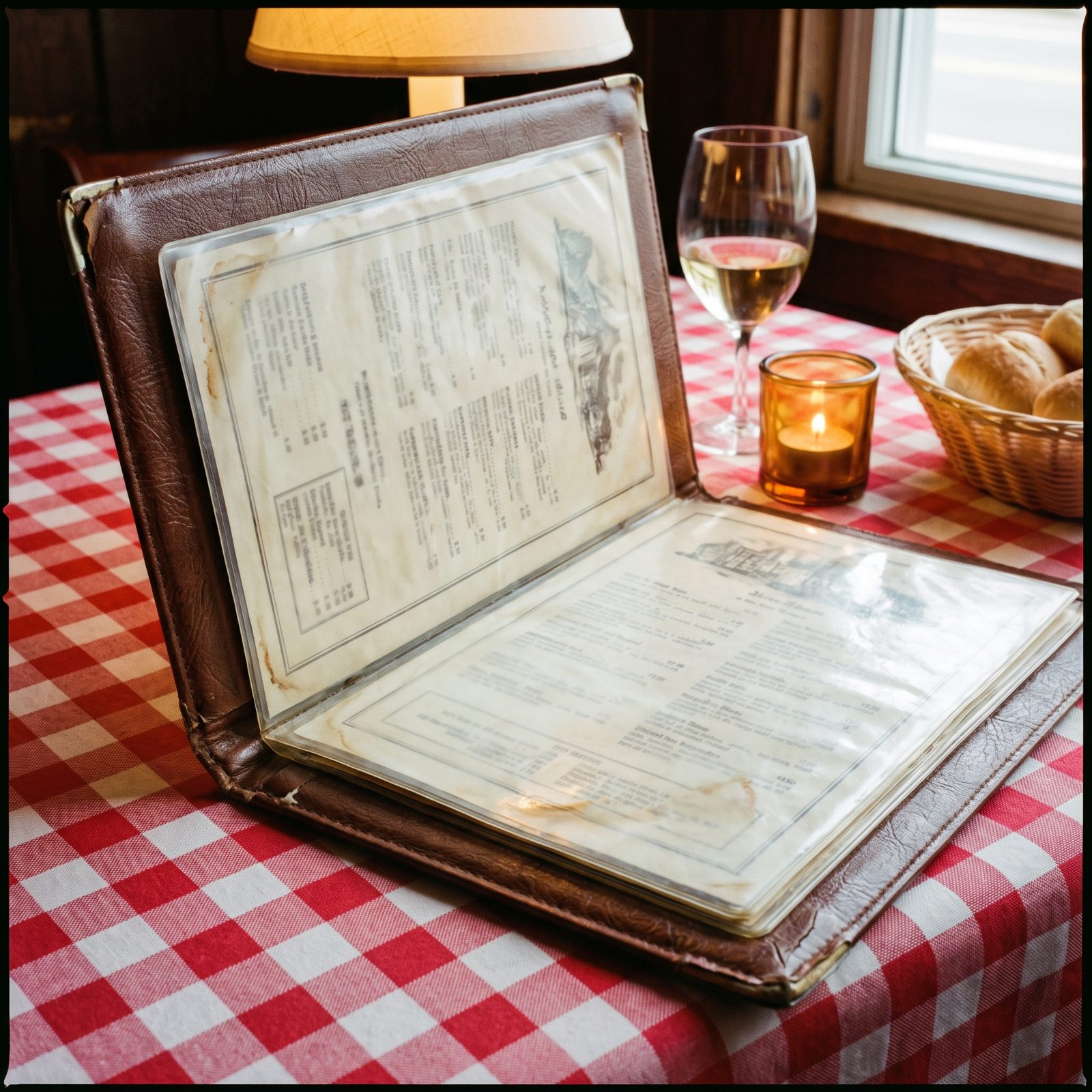 Menus Sealed Inside Heavy Brown Vinyl Covers