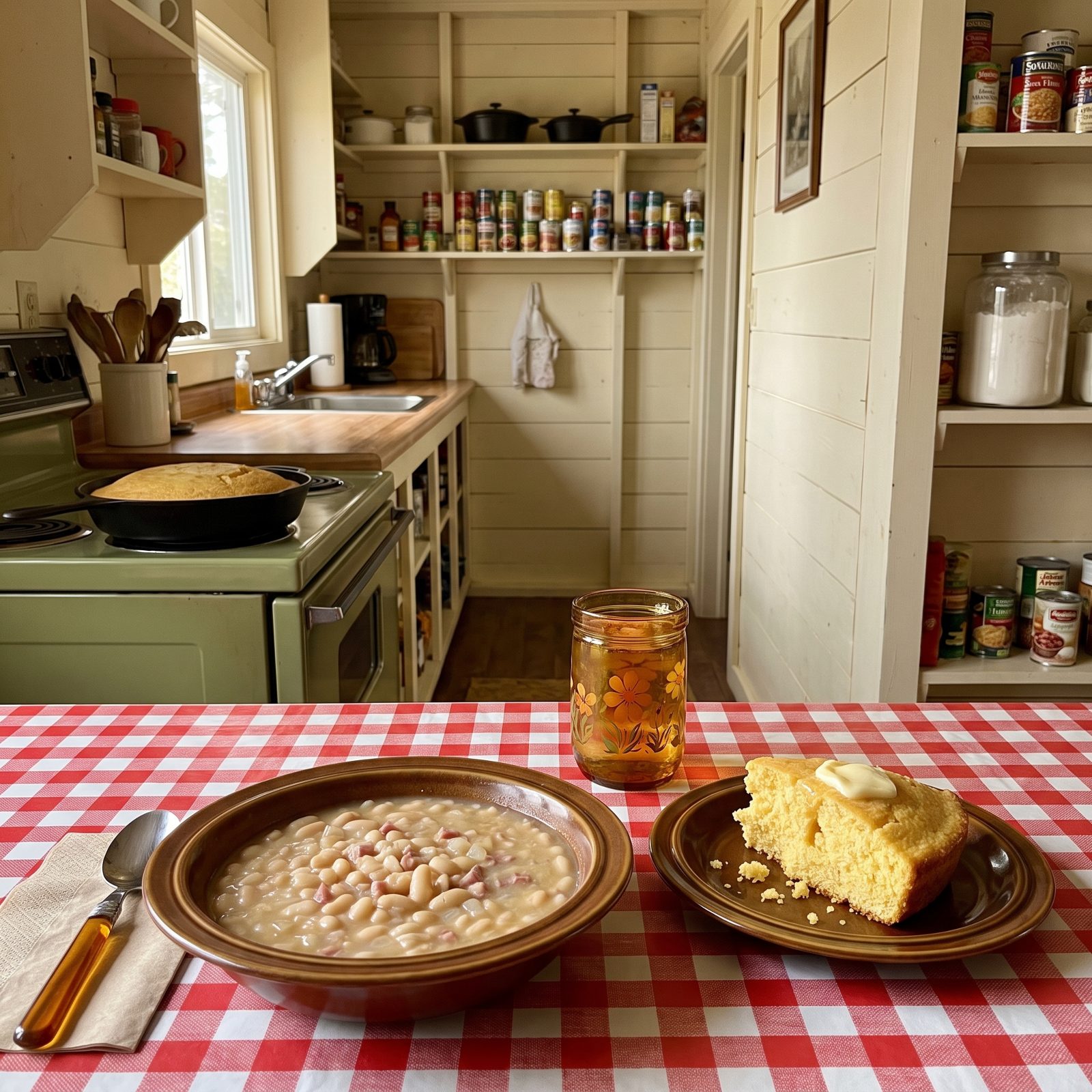 Navy Bean Soup With a Skillet of Cornbread