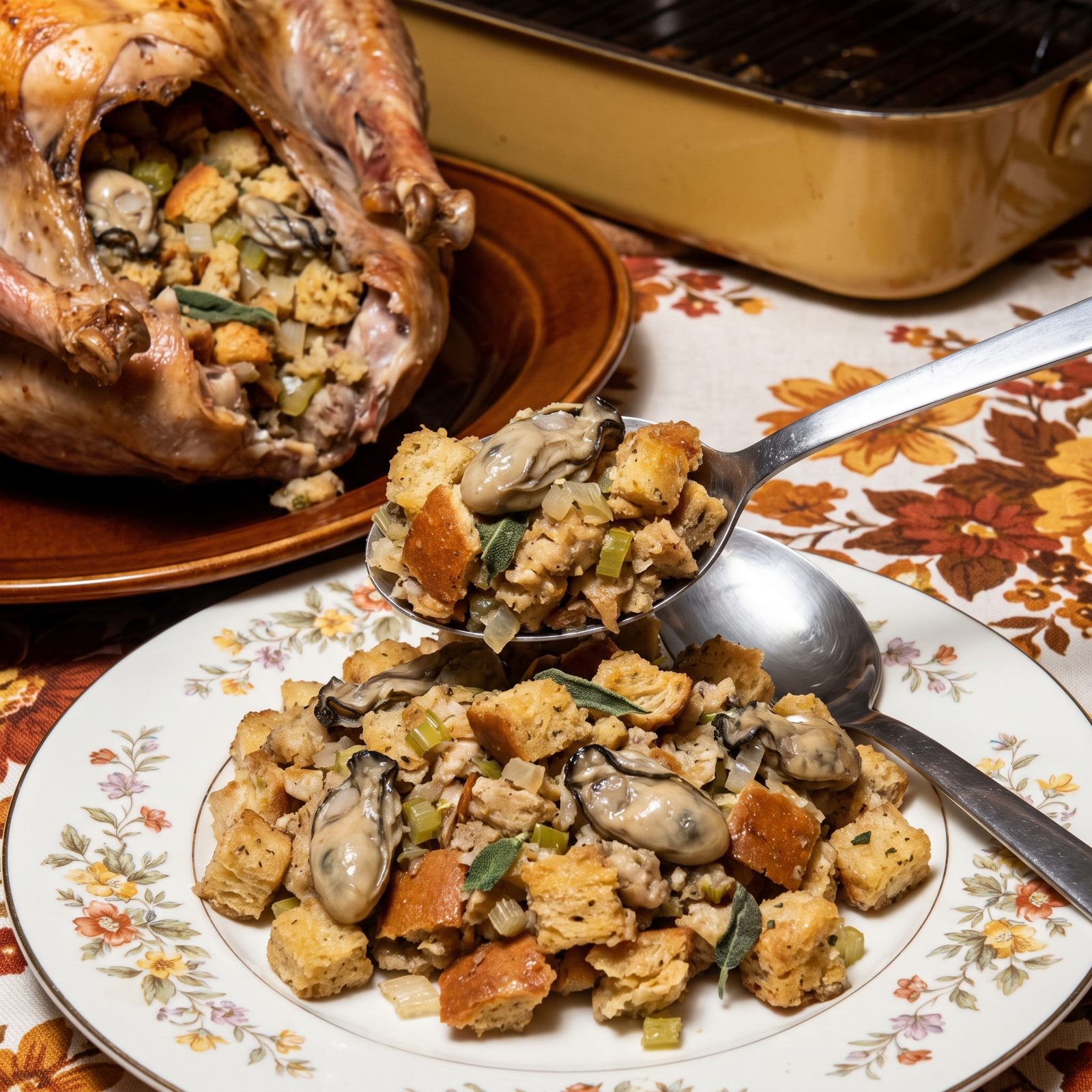 Oyster Stuffing Baked Inside the Turkey