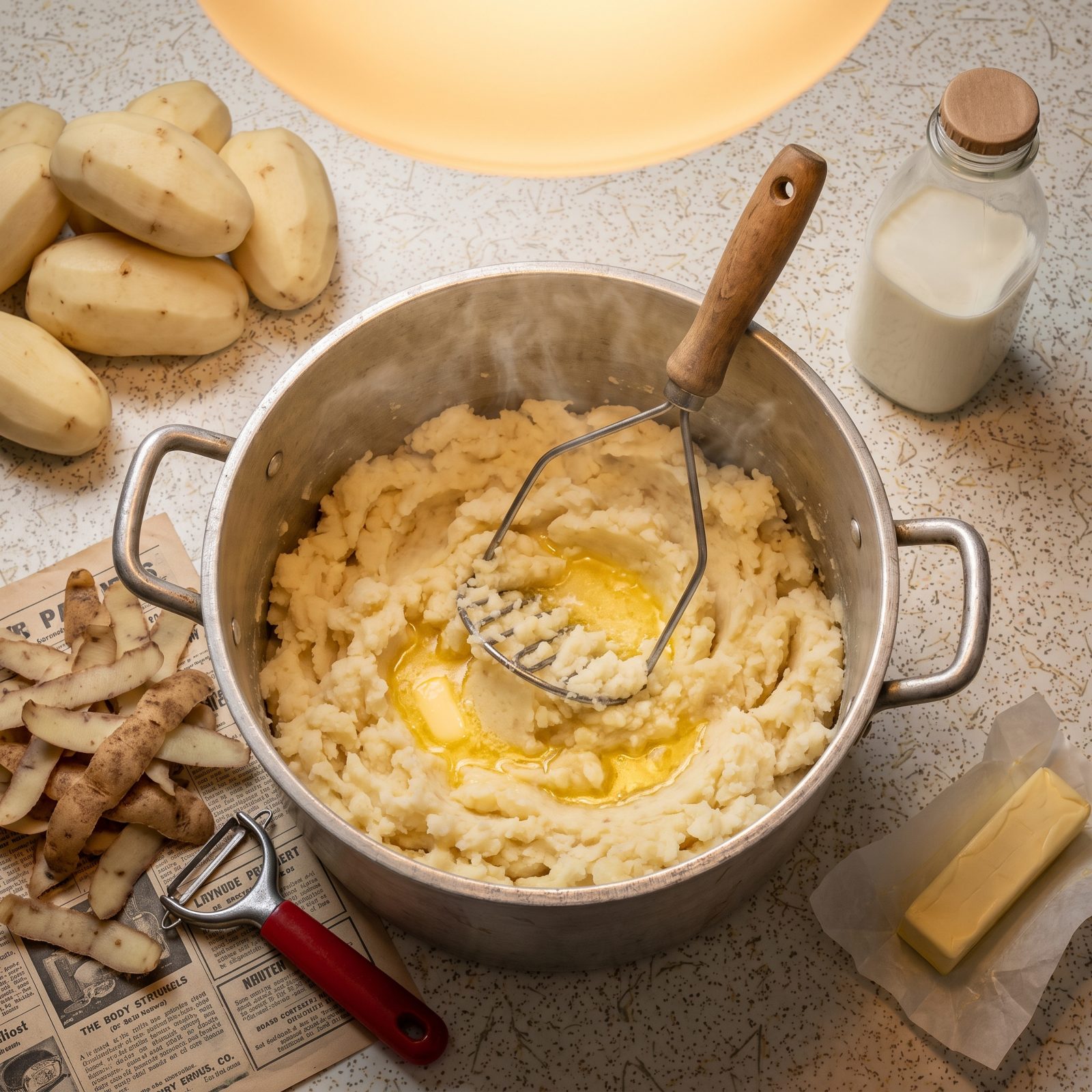 Peeling and Hand-Mashing an Entire Pot of Russet Potatoes