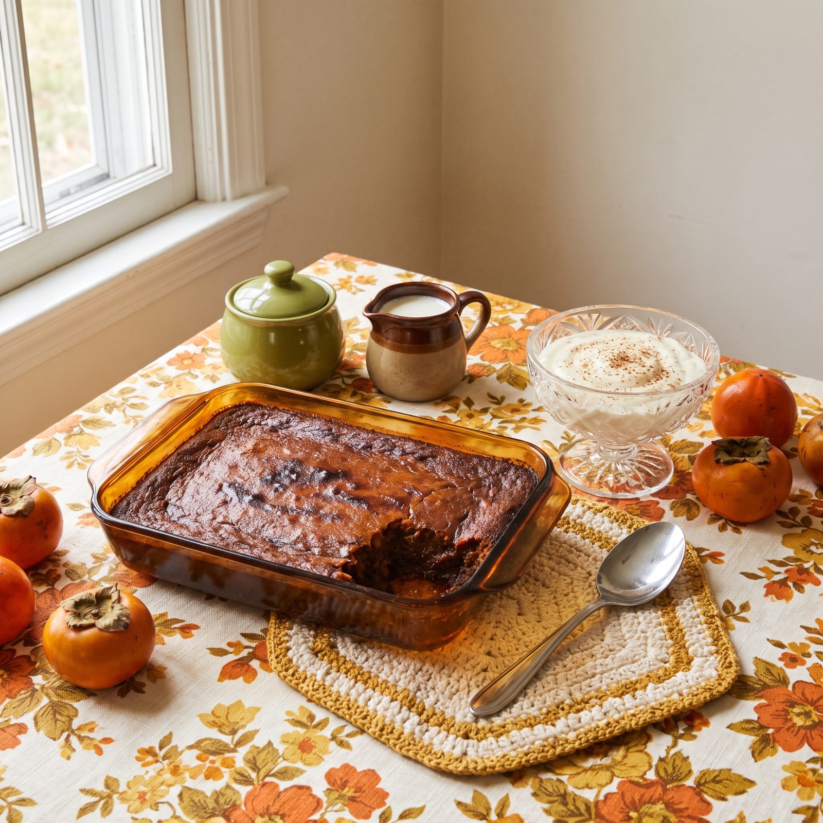 Persimmon Pudding With Hard Sauce, Spooned From the Cut-Glass Bowl