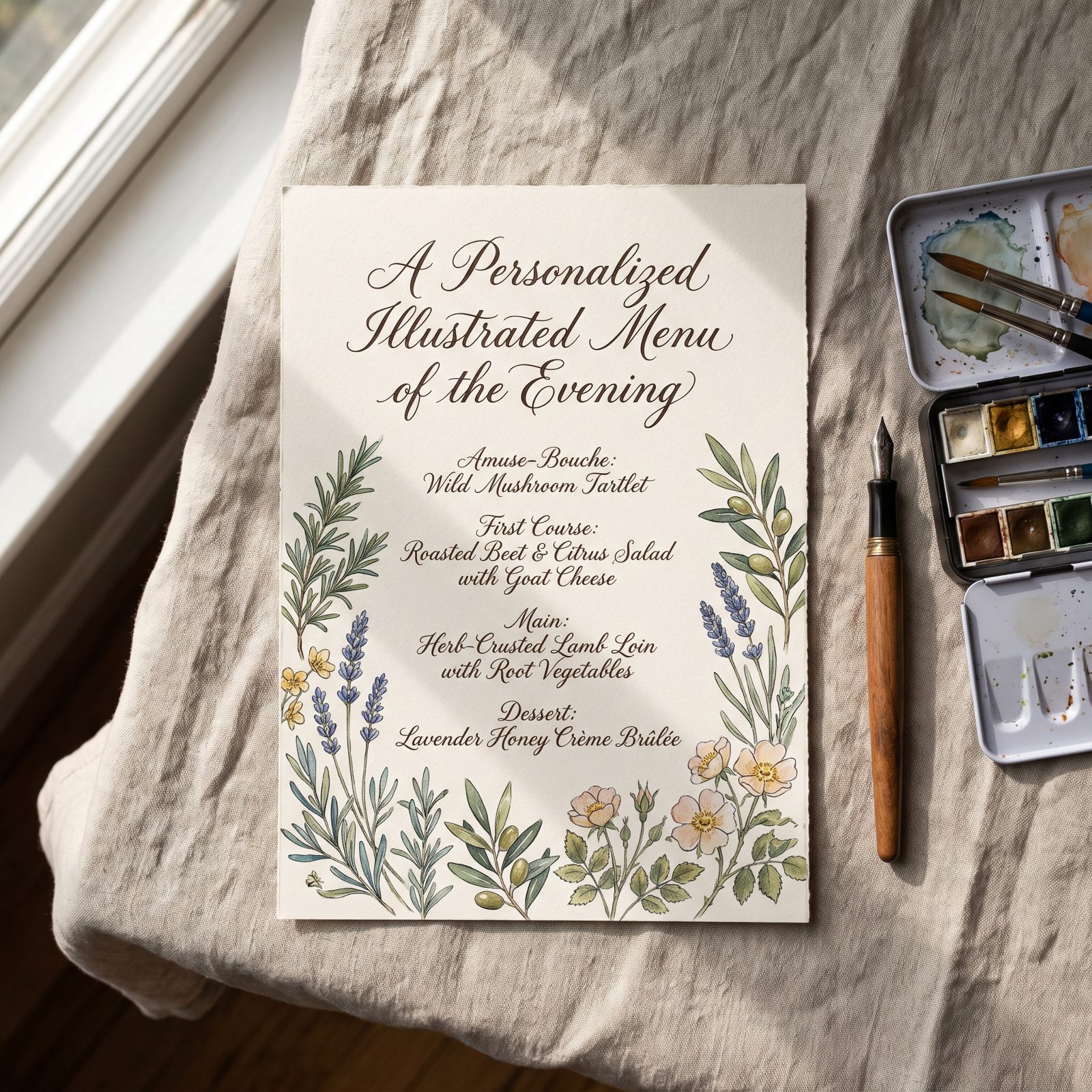 A Personalized Illustrated Menu of the Evening