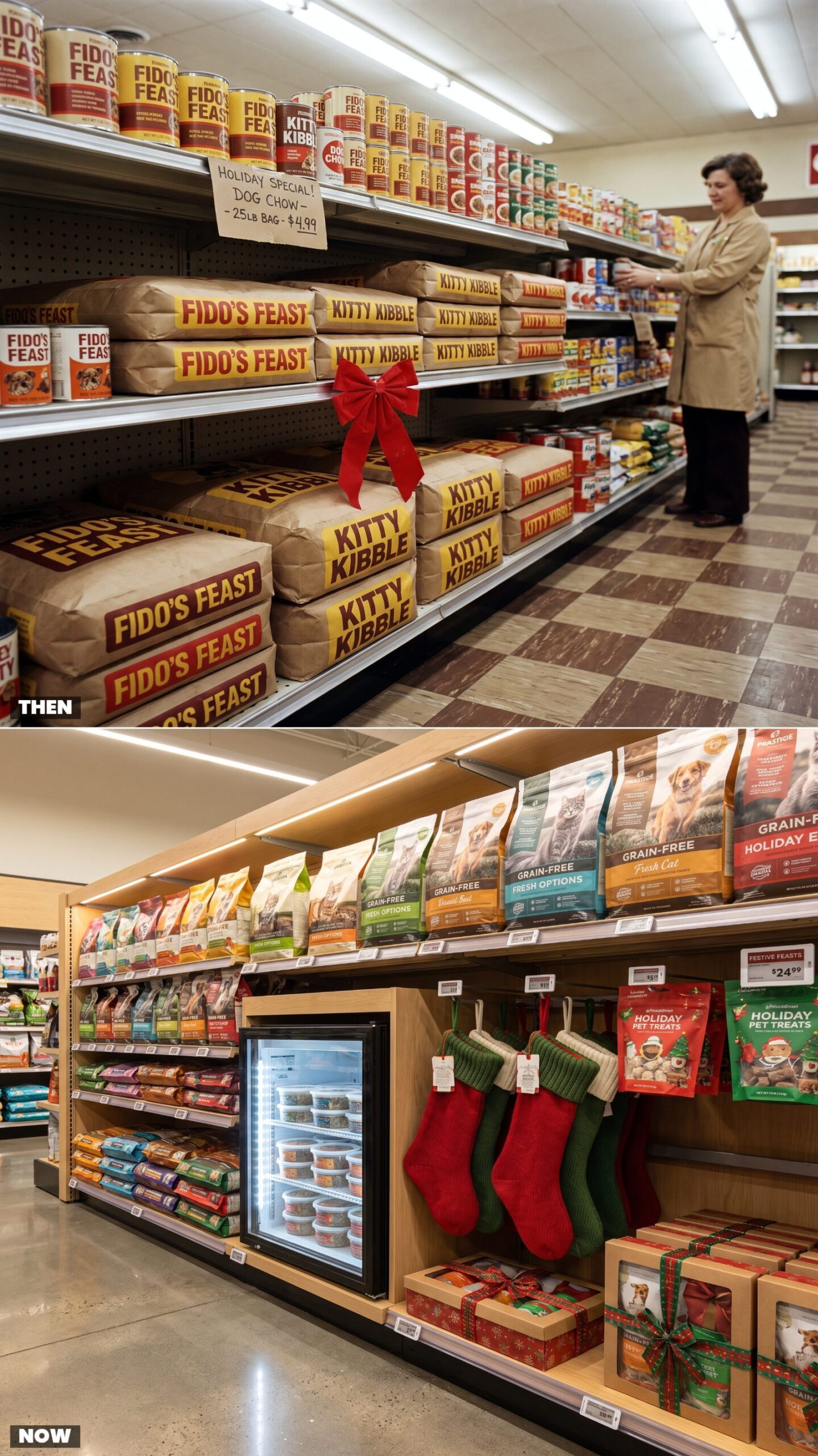 Pet Sections: Basic Kibble Bags vs. Pet Stockings and Refrigerated Food
