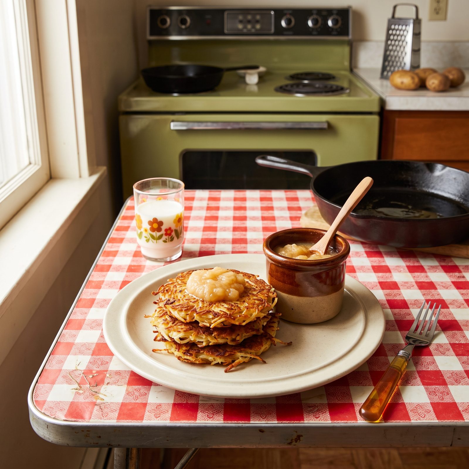 Potato Pancakes With a Spoon of Applesauce