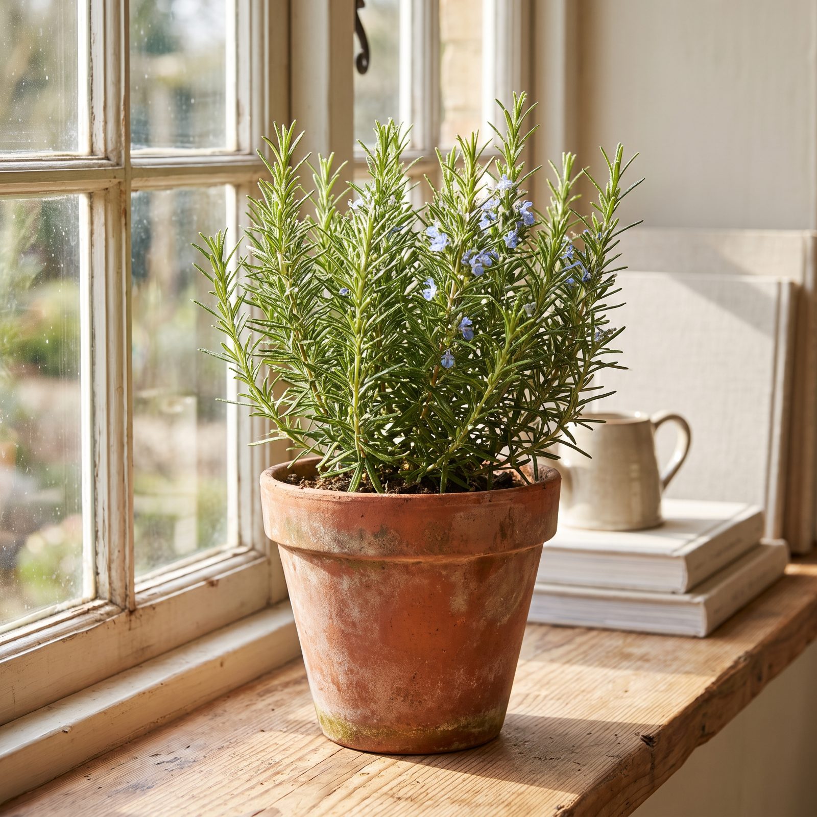 A Potted Rosemary Plant in a Terracotta Pot
