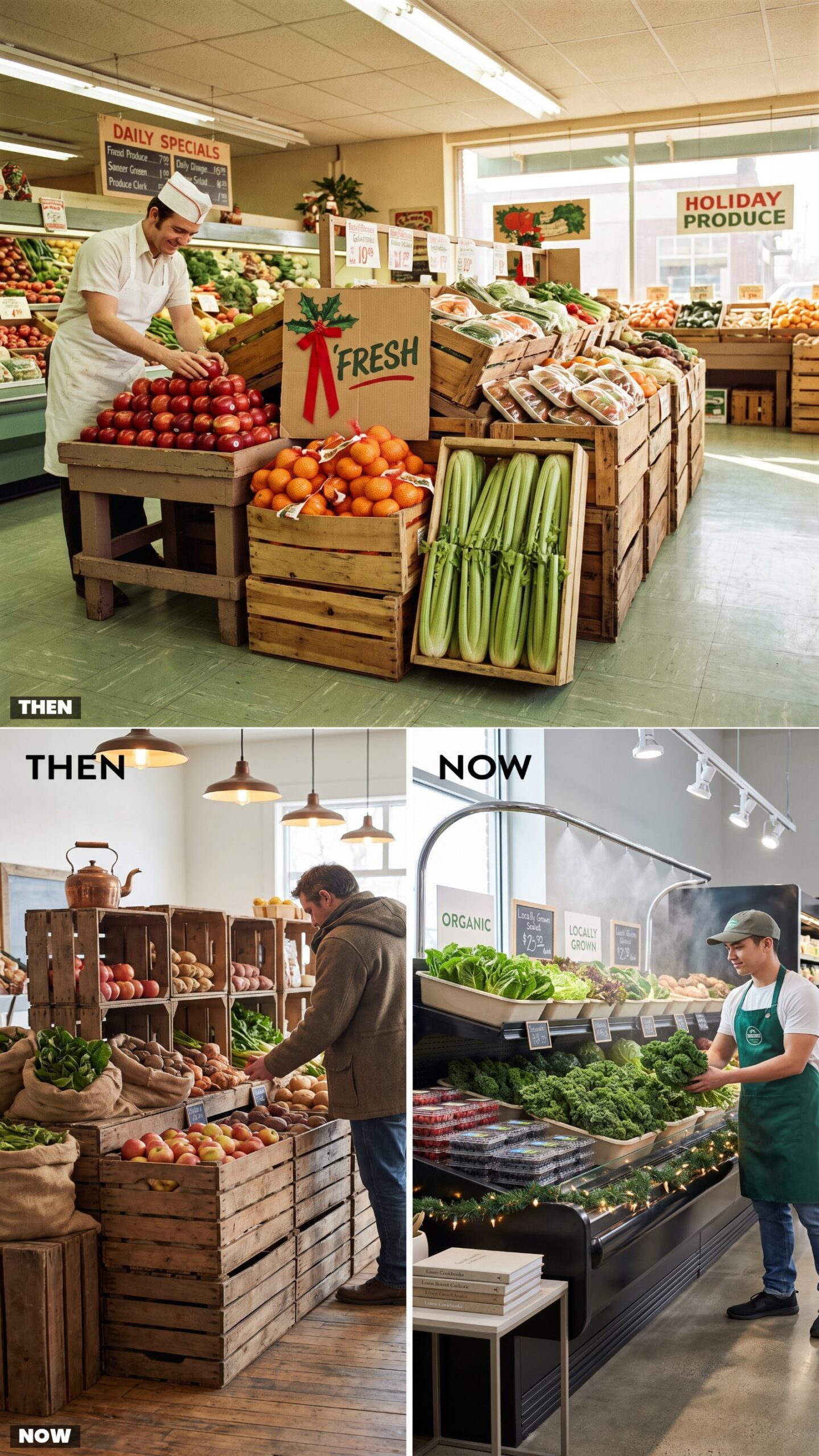 Produce Departments: Wooden Crates and Cellophane vs. Misted Displays and Organic Labels