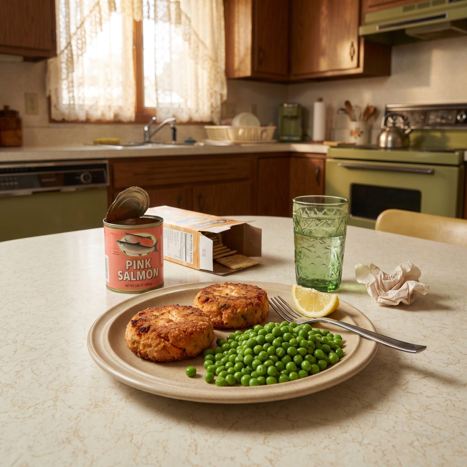 Salmon Patties with Canned Peas