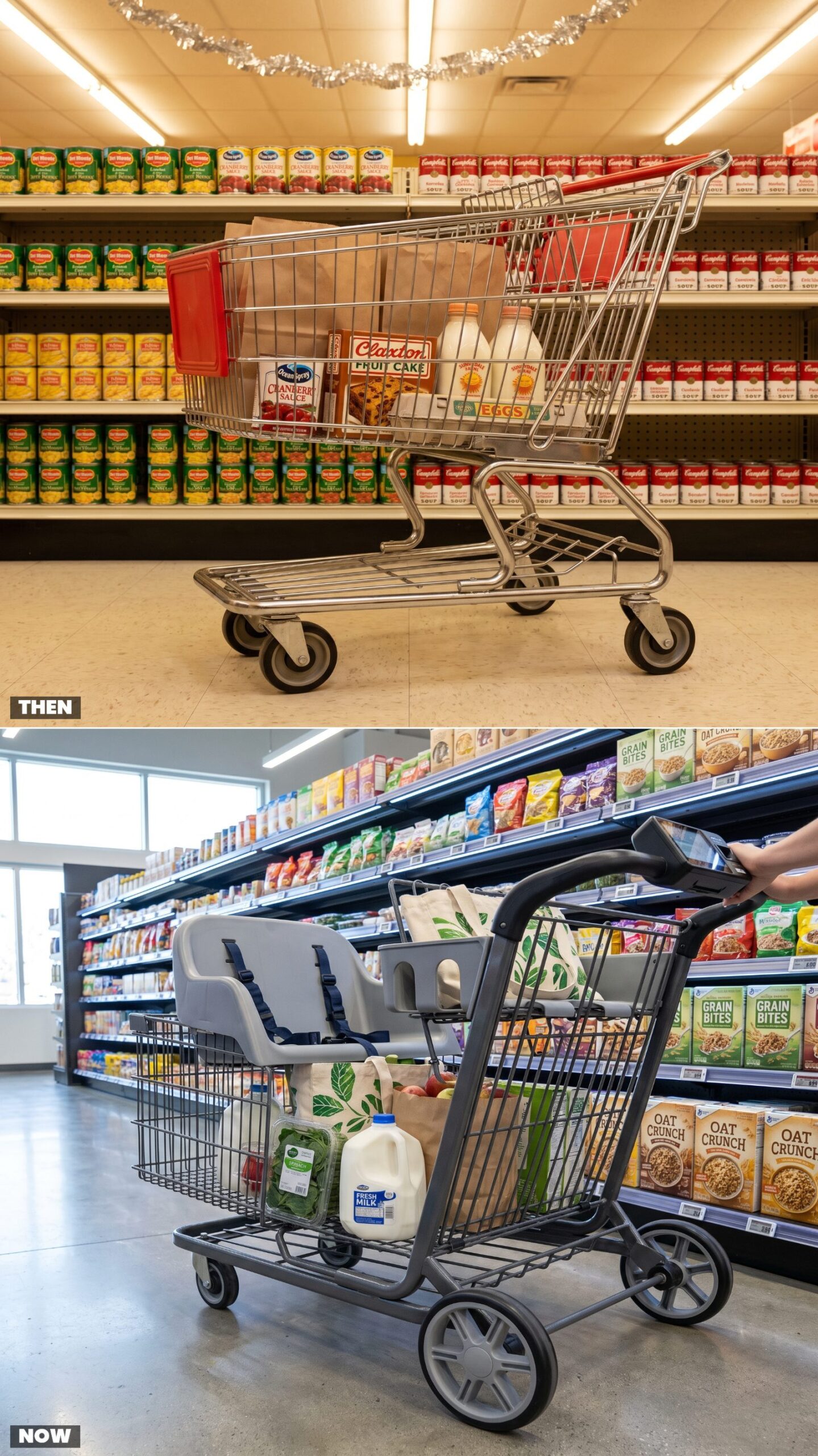Shopping Carts: Compact Wire Baskets vs. Oversized Carts With Child Seats
