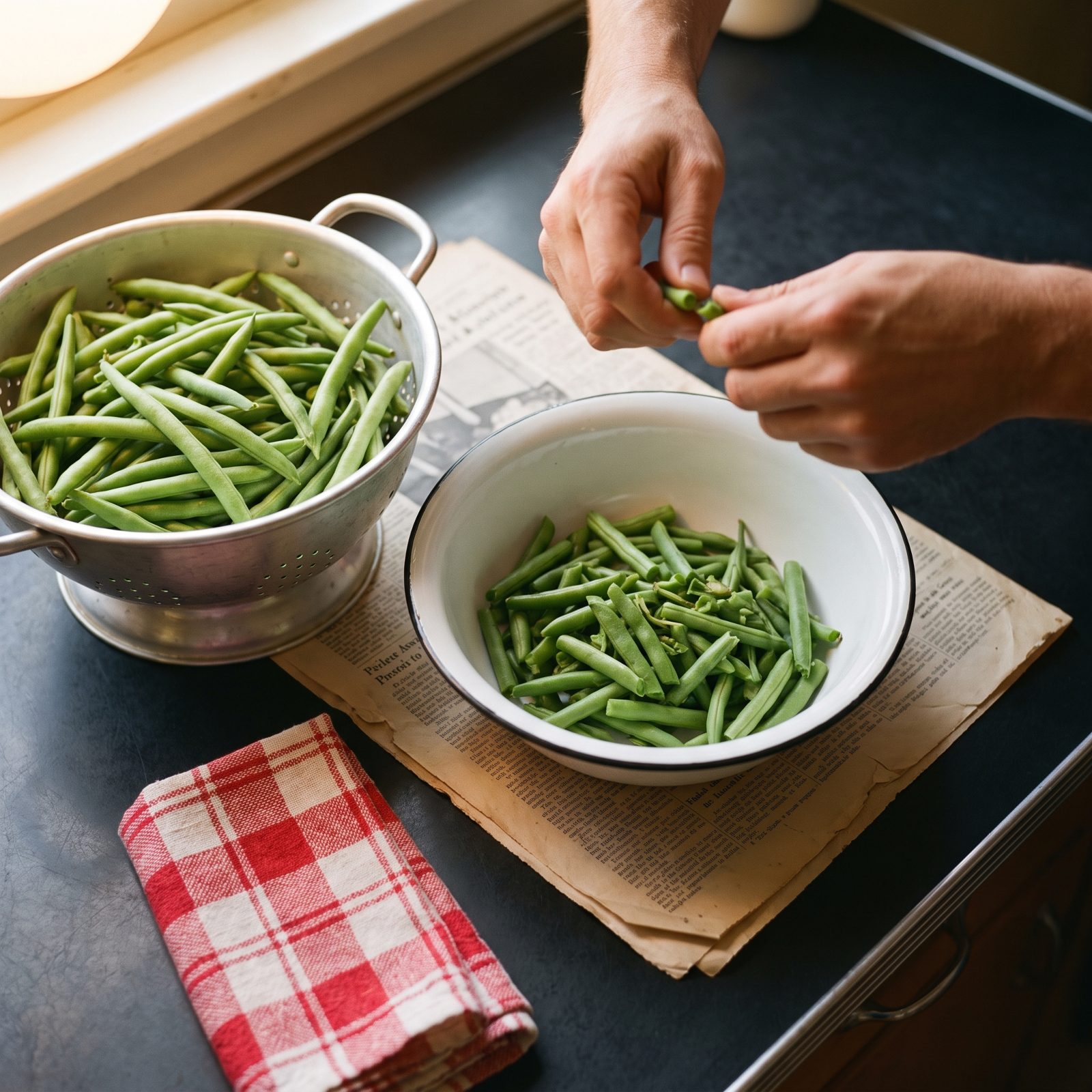 Snapping Fresh Green Beans One by One