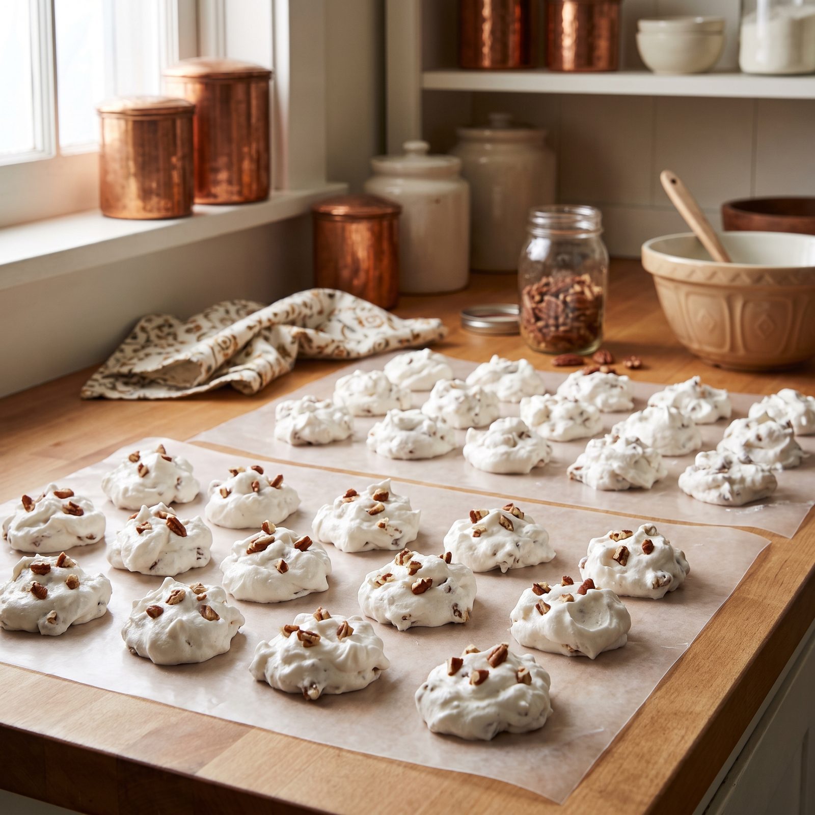 Snowy Pecan Divinity, Set Out to Cool