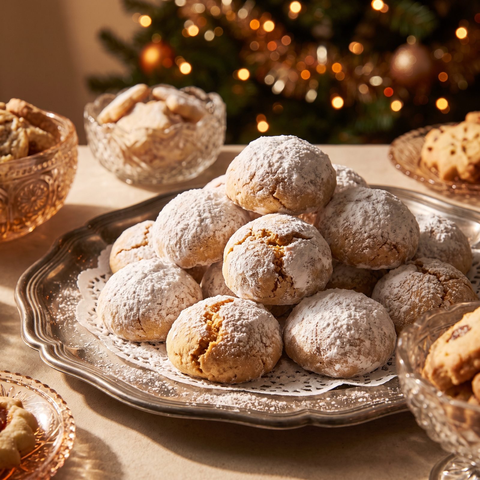 Spiced Pfeffernüsse Rolled in Powdered Sugar