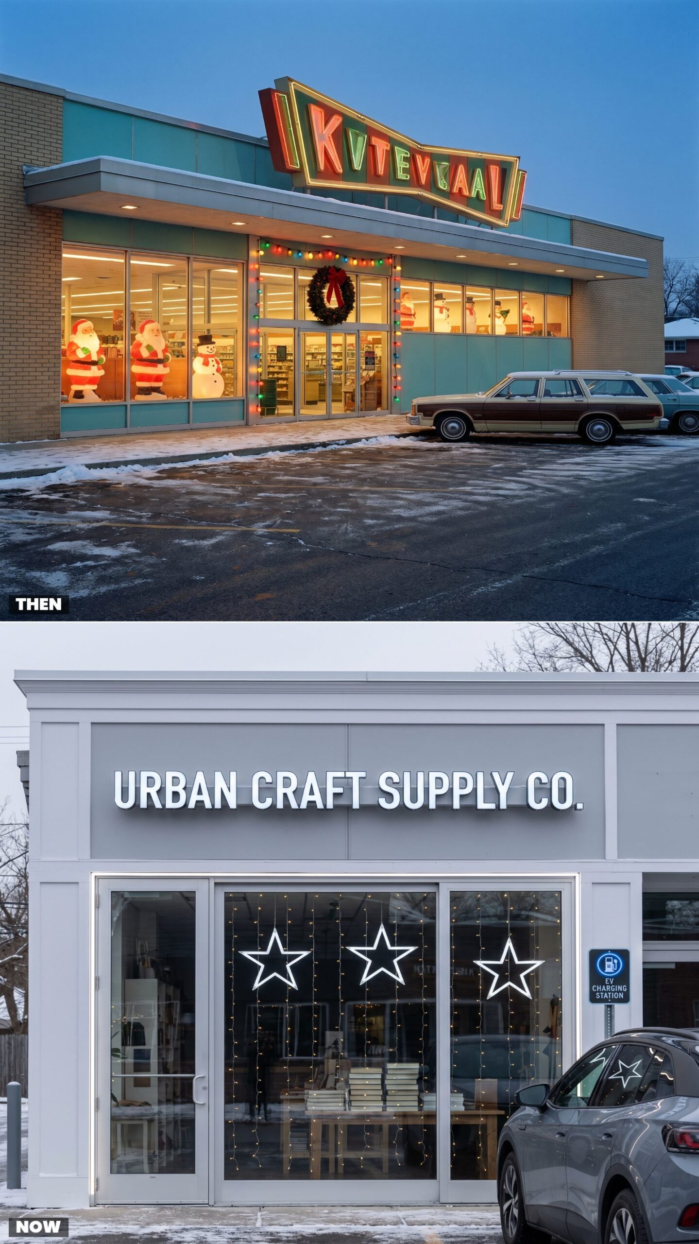 Storefronts: Glowing Plastic Santas vs. Minimalist LED Branding