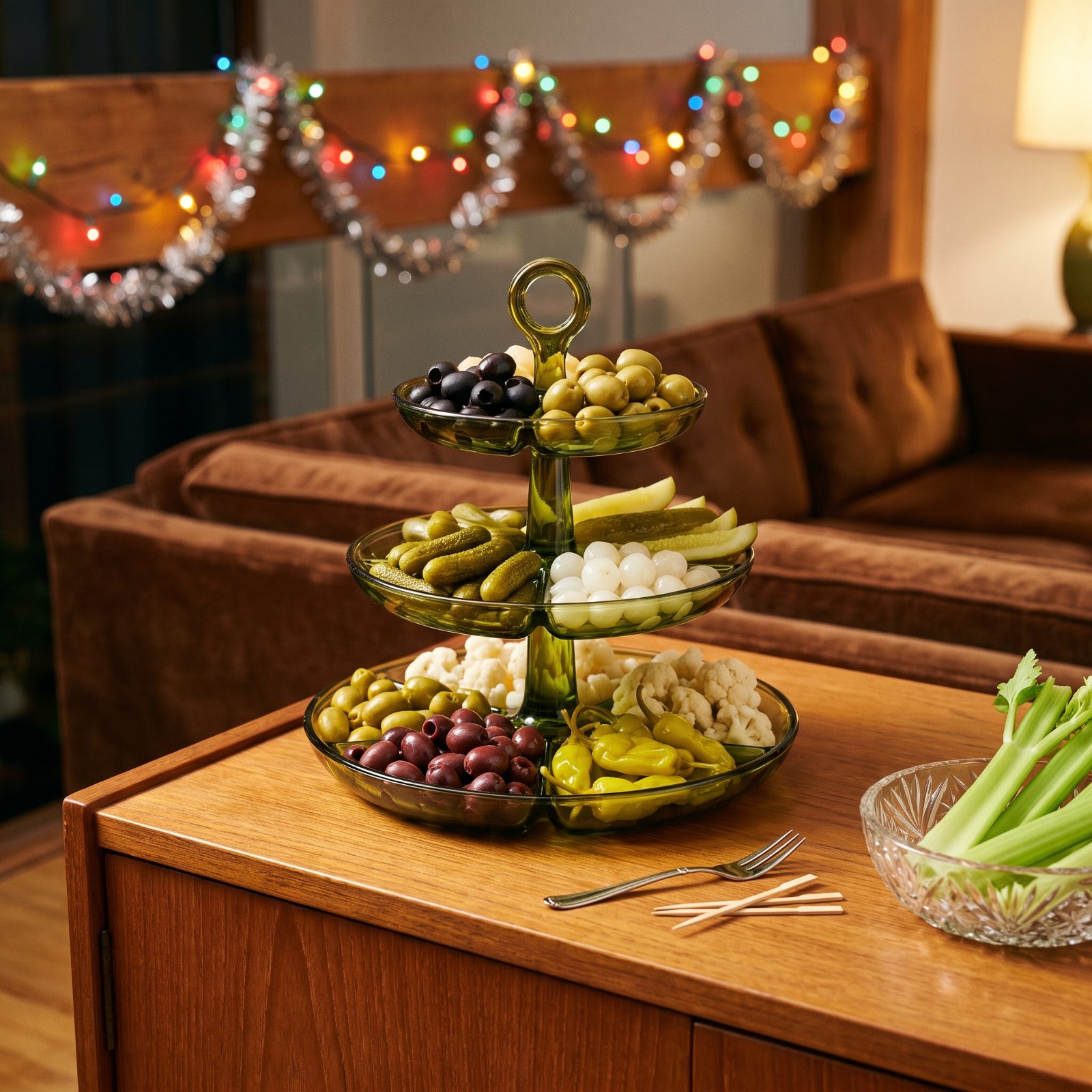 The Tiered Relish Tray of Olives, Pickles and Little Onions
