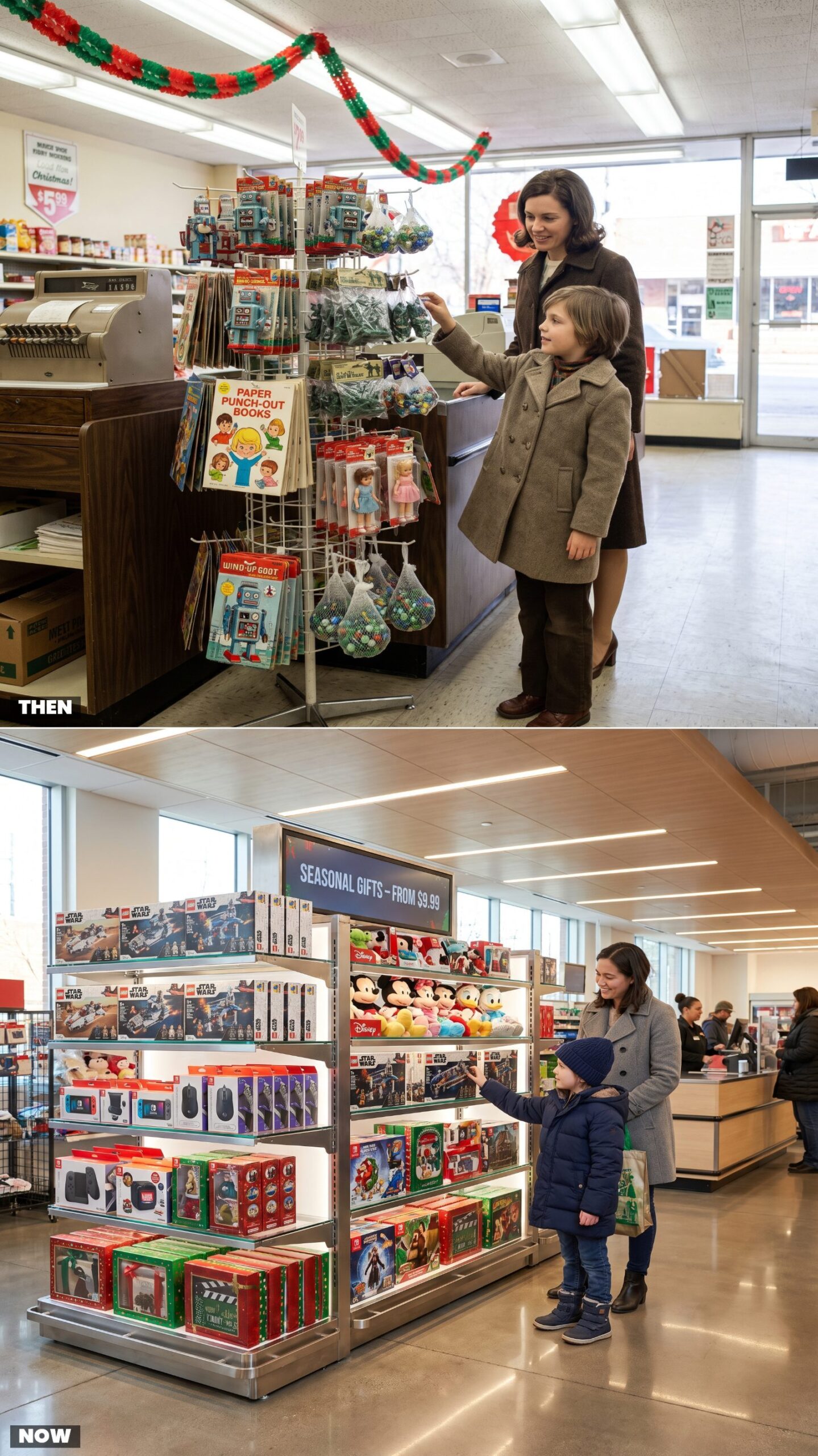 Toy Racks: Small Tin Toys Near Checkout vs. Licensed Seasonal Gift Displays