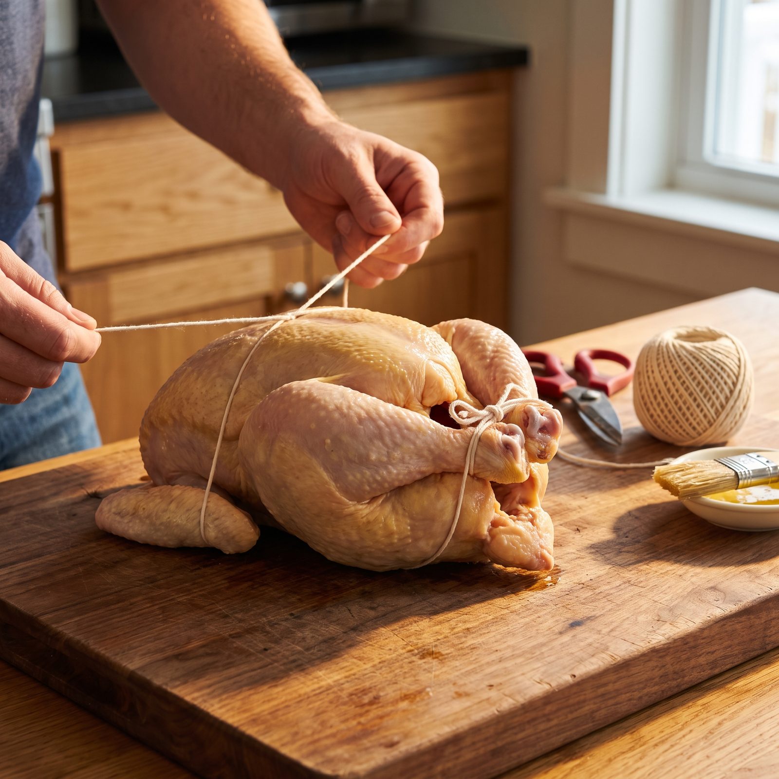Trussing the Chicken with Kitchen Twine