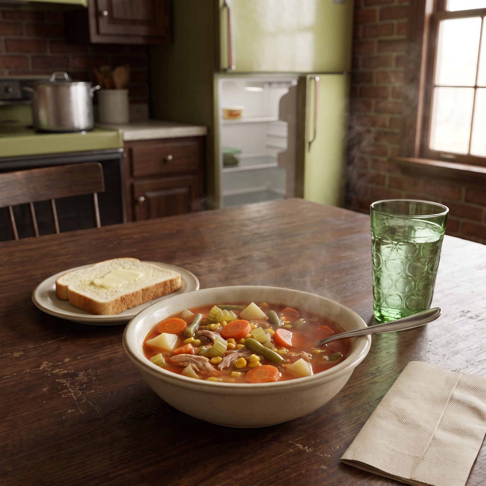 Vegetable Soup Assembled from Whatever the Refrigerator Was Hiding