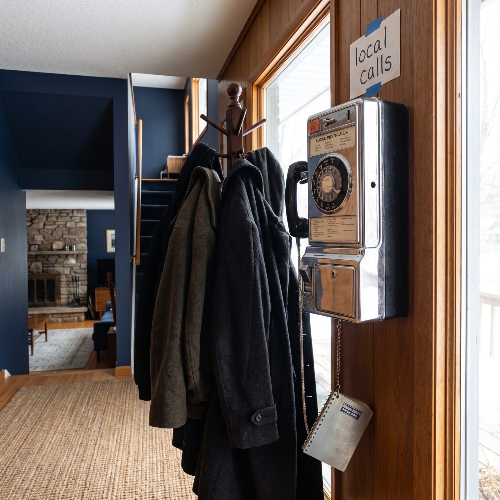 The Wall Pay Phone By the Coat Rack