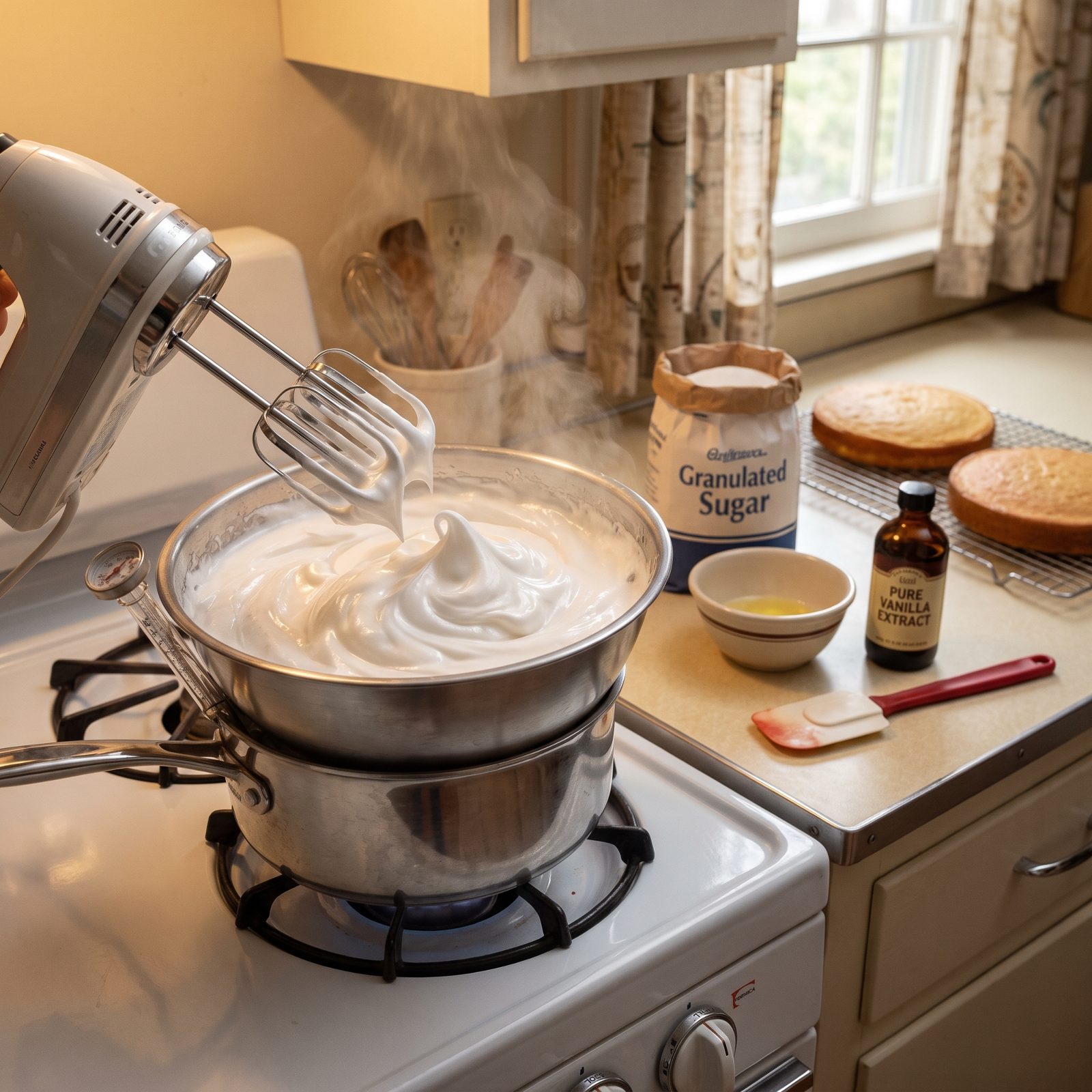 Whipping Seven-Minute Frosting Over Simmering Water