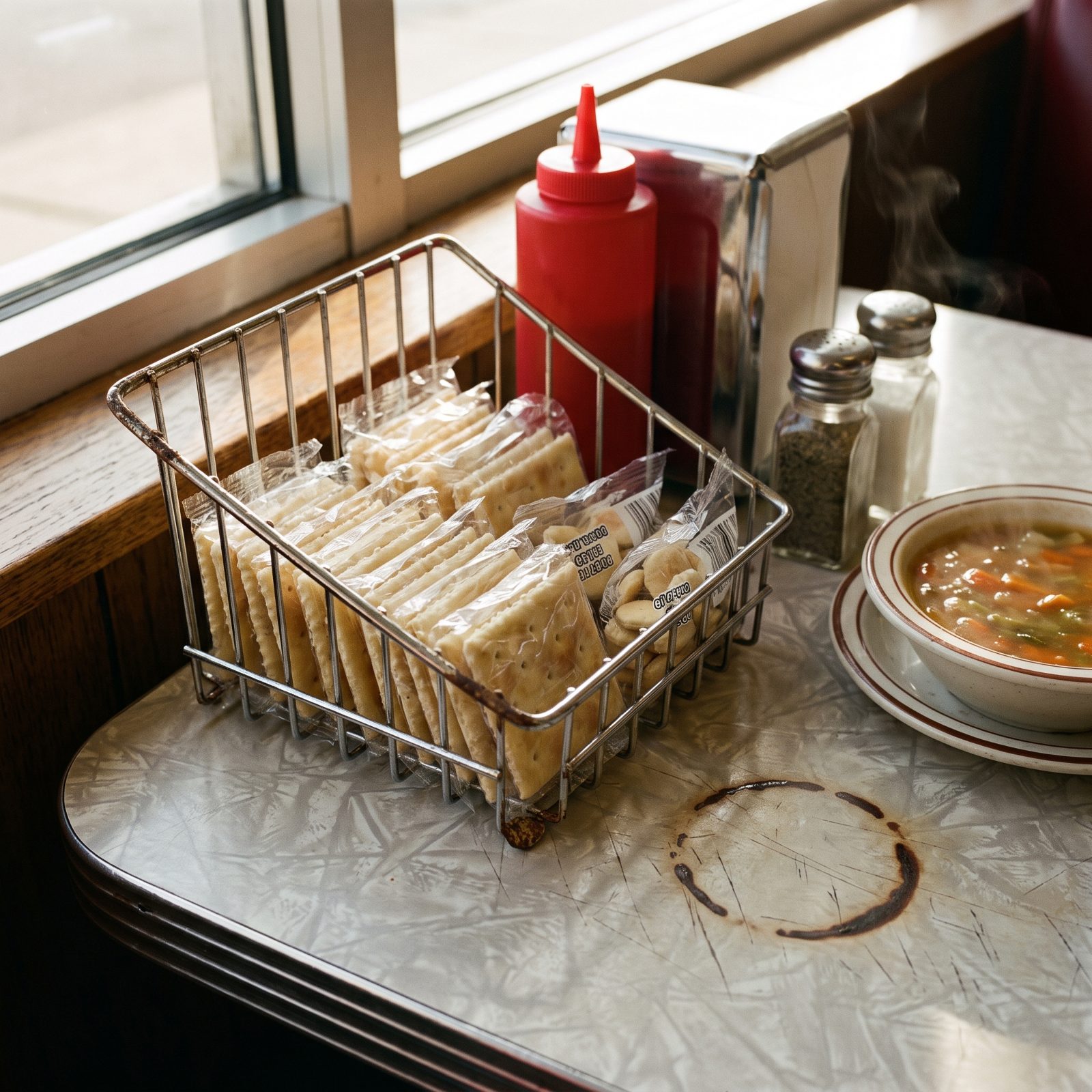 The Wire Caddy Full of Crackers on Every Table