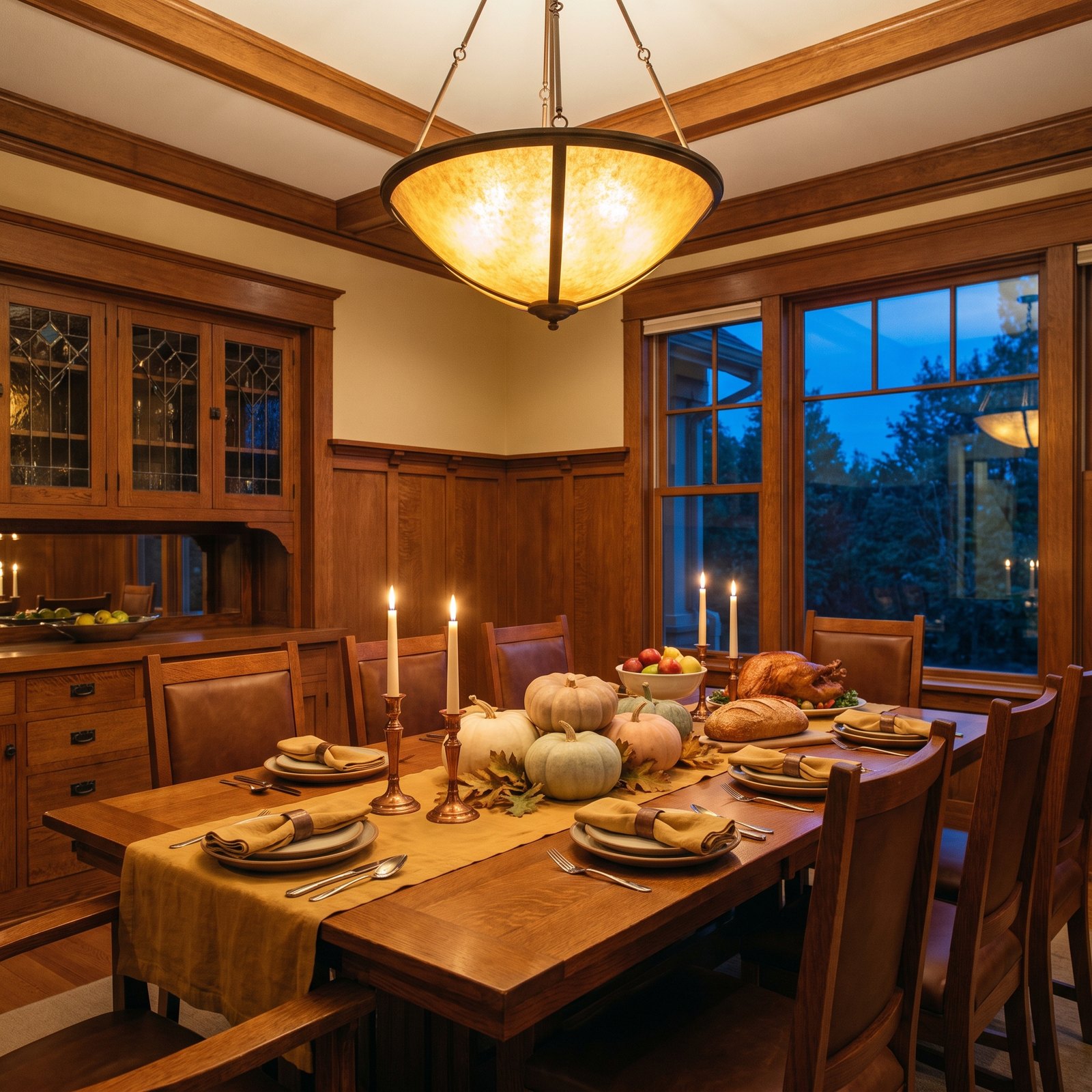 A Craftsman Dining Room With Quartersawn Oak and Harvest Linen