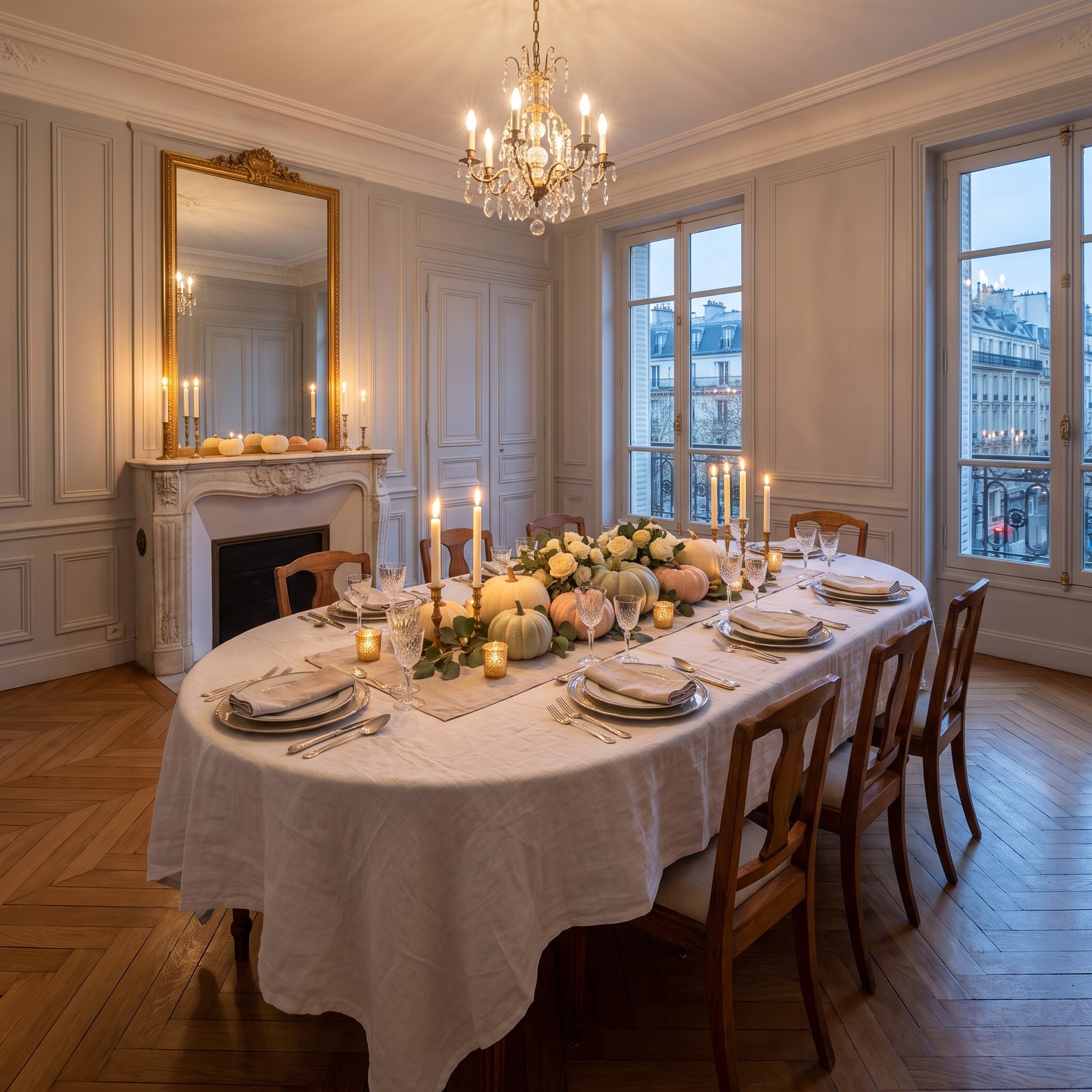 A Parisian Apartment Table With Herringbone Floors and Candlelight