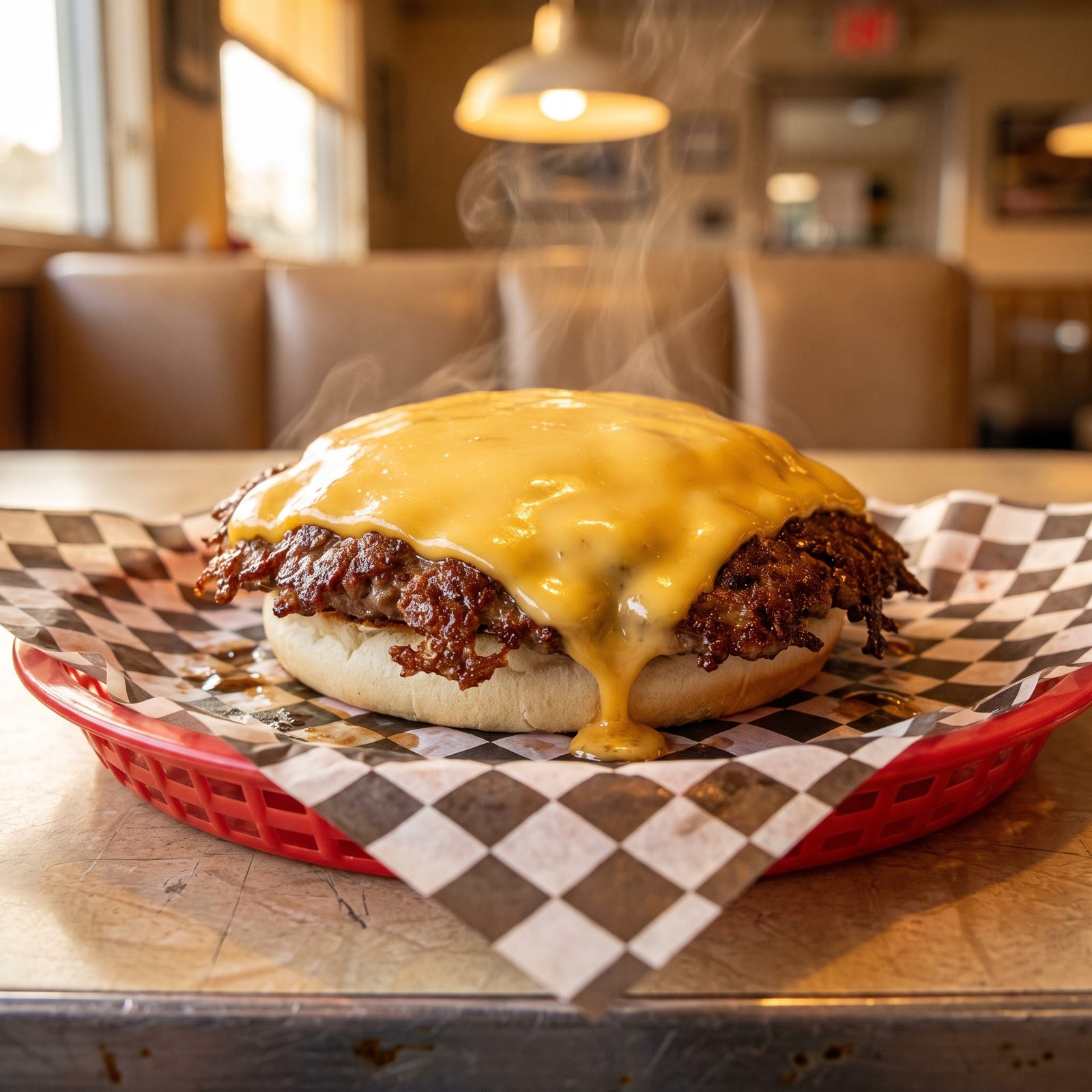 American Cheese Melted Flat Over a Burger