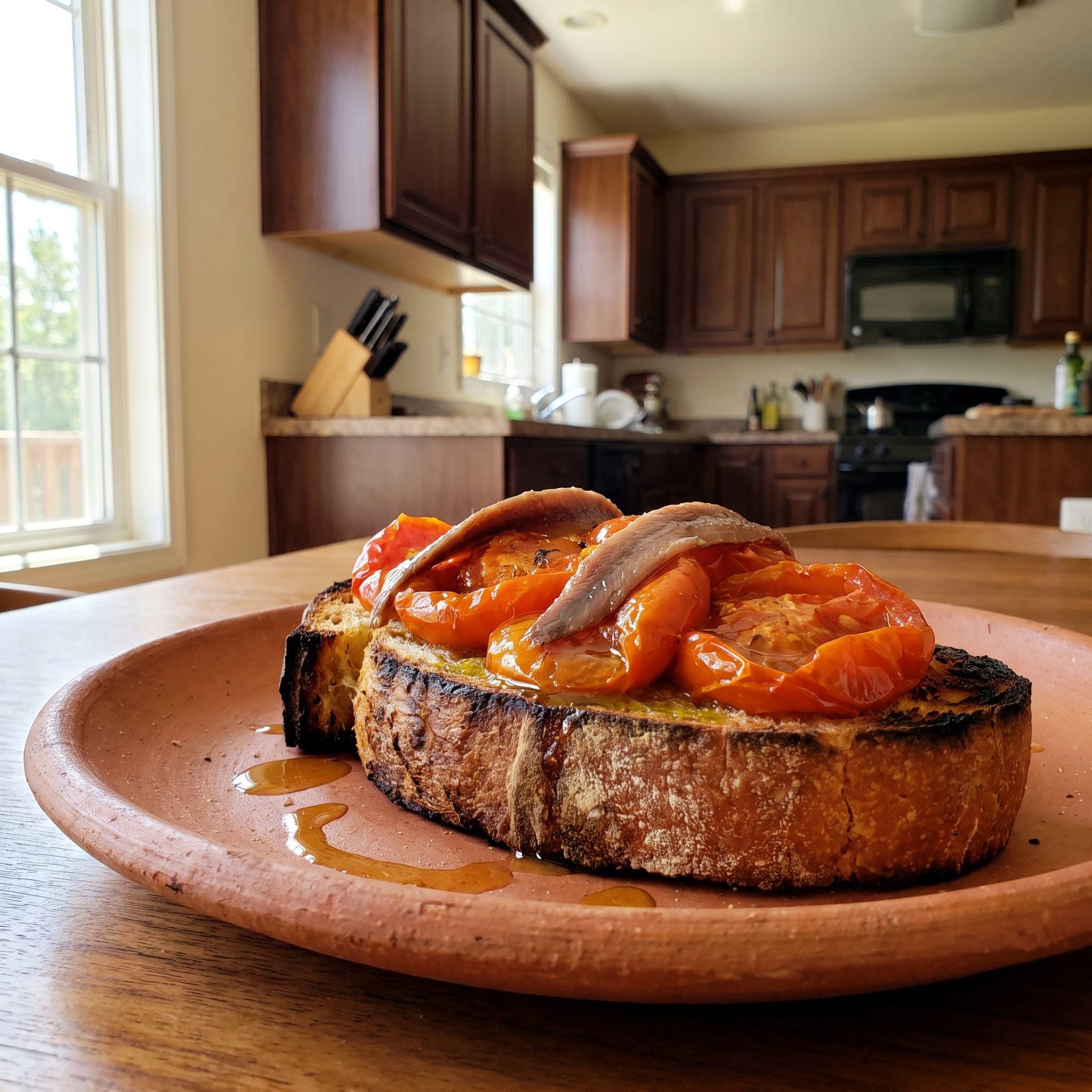 Anchovies and Roasted Tomato on Grilled Bread