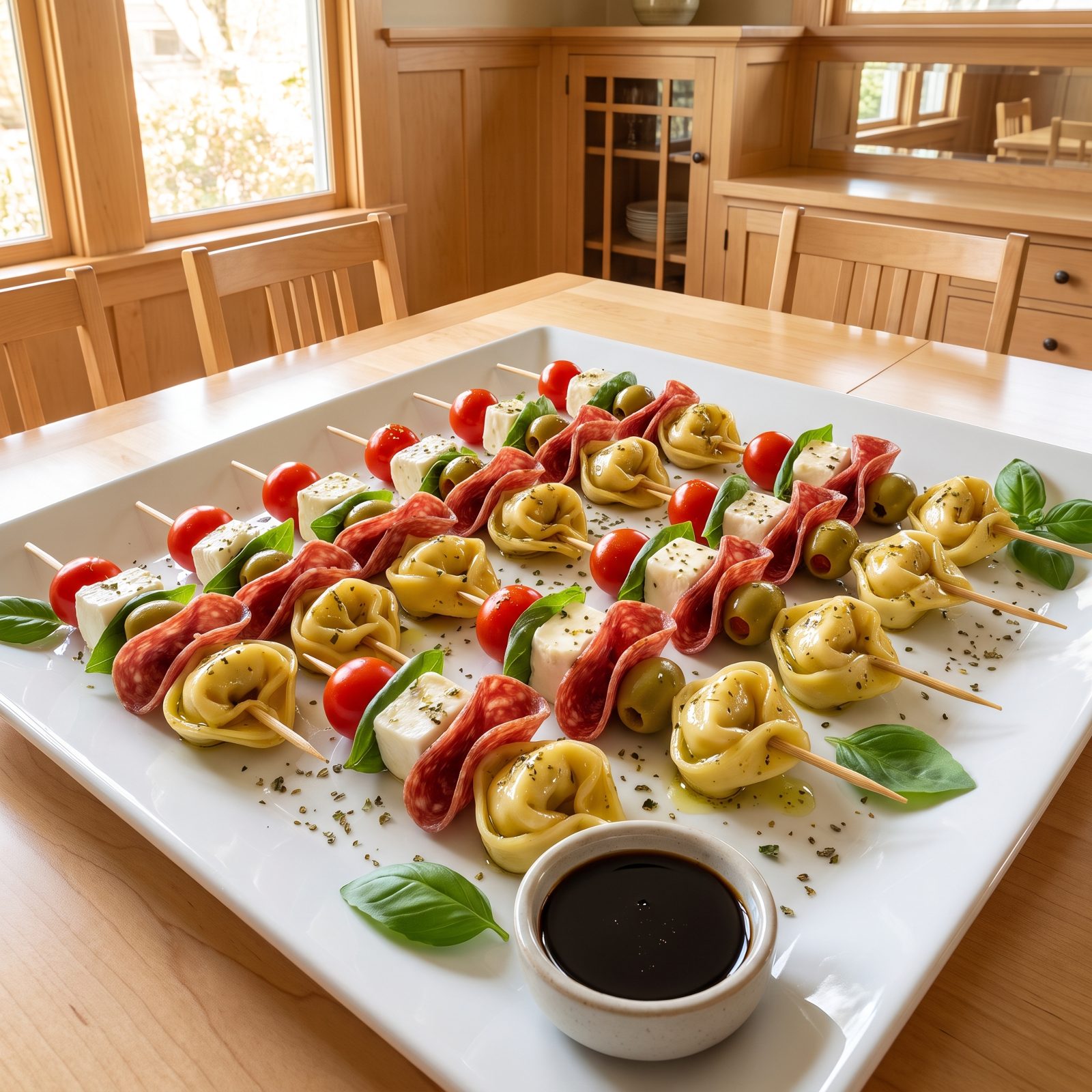 Antipasto Skewers With Tortellini and Salami
