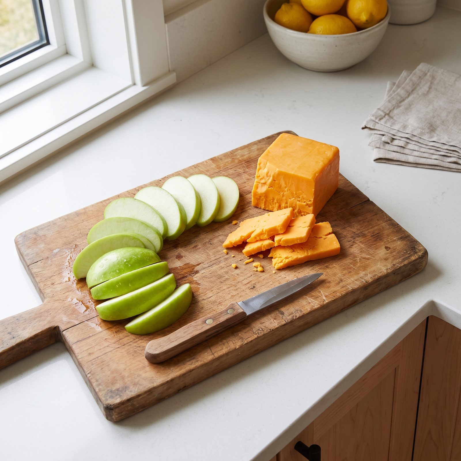 Apple Slices With a Wedge of Sharp Cheddar
