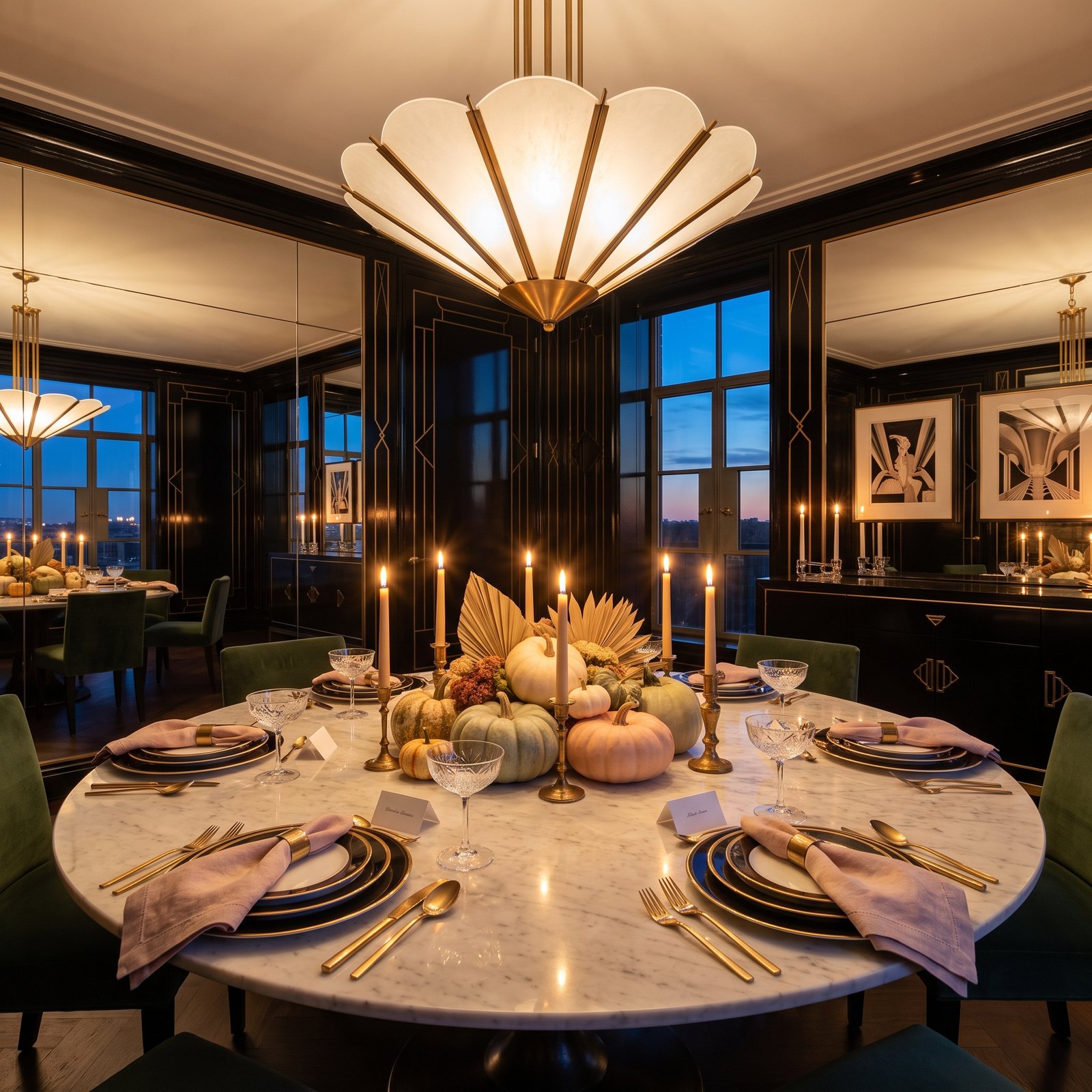 Art Deco Glamour: Black Lacquer, Gold and Blush Pumpkins