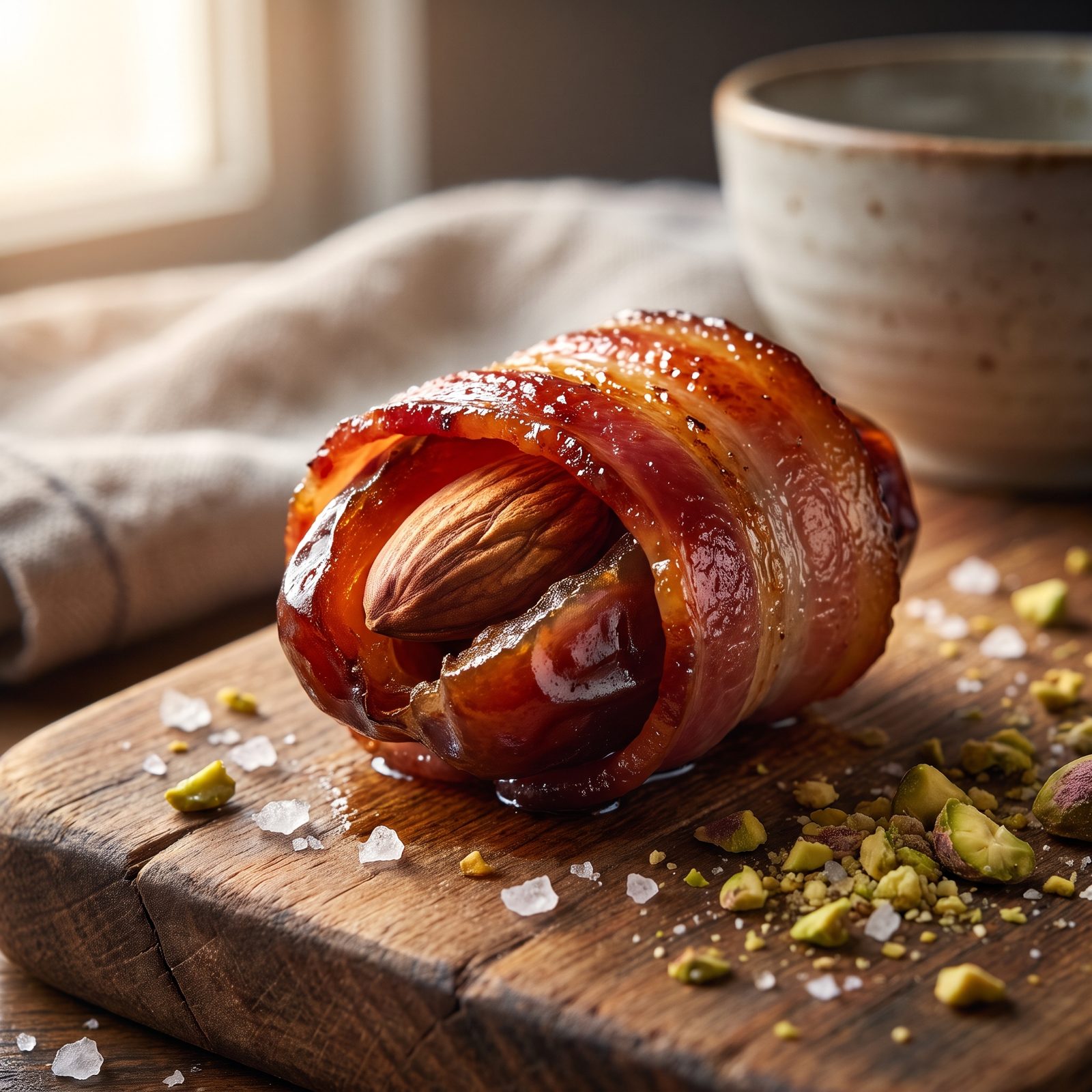 Bacon-Wrapped Dates Stuffed With Smoked Almonds