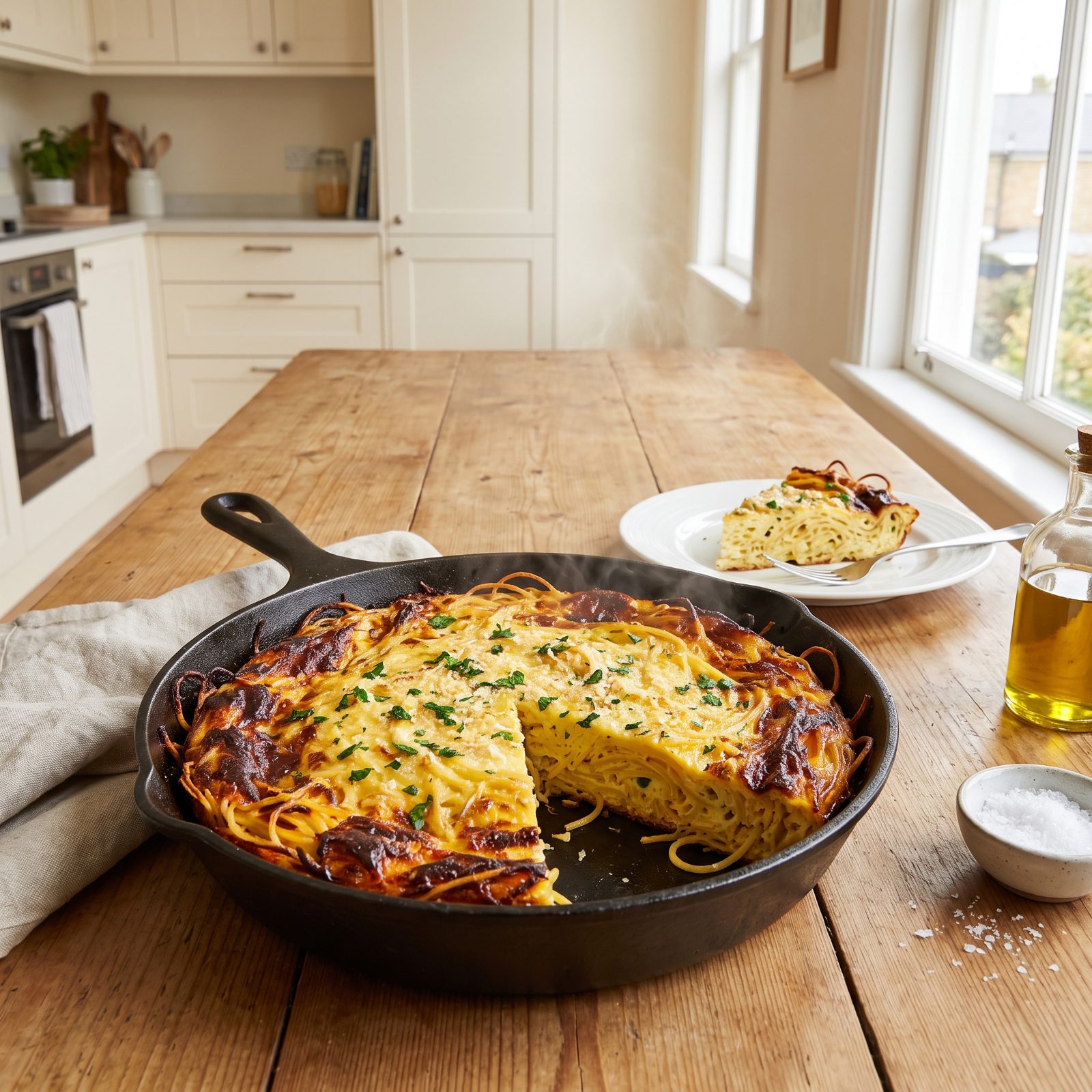 Bake Overcooked Pasta Into a Crisp-Edged Frittata