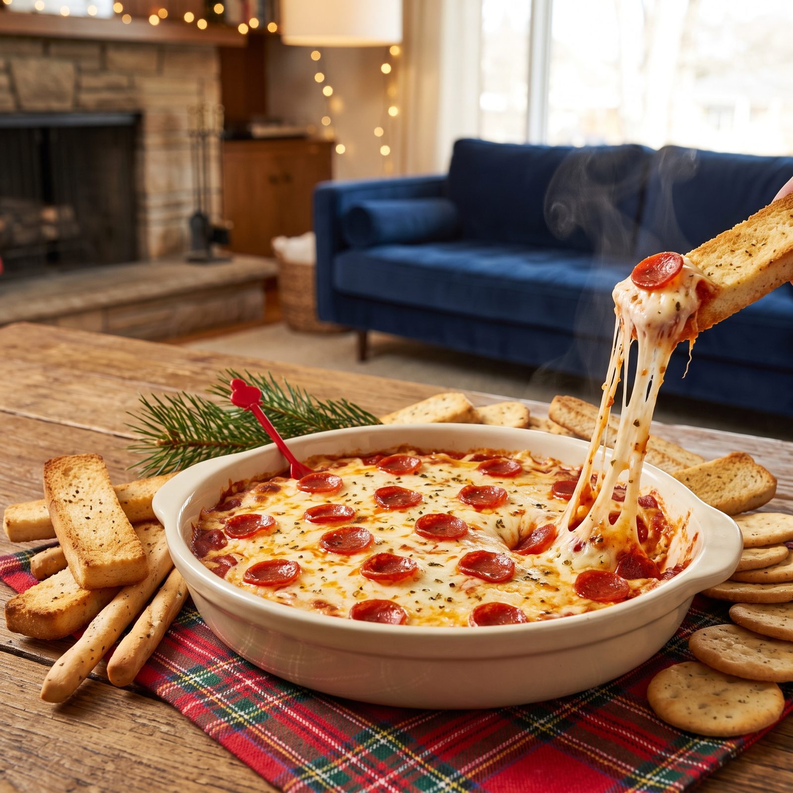 Baked Pizza Dip With a Pepperoni Lid
