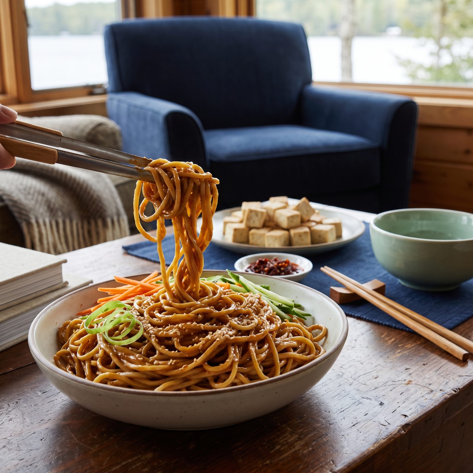 Baked Tofu Upstaged by Peanut-Sesame Noodles
