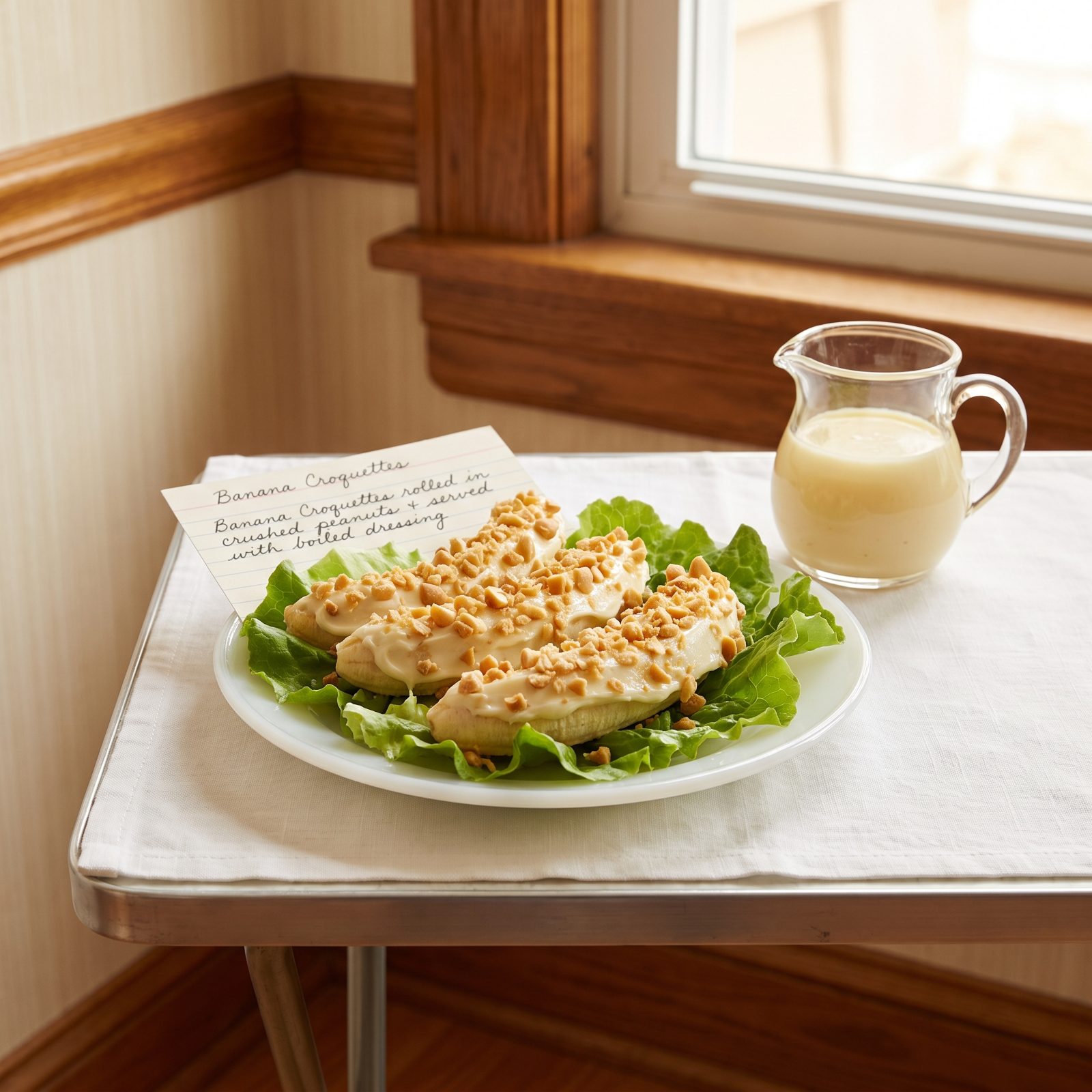 Banana Croquettes Rolled in Peanuts and Served With Dressing