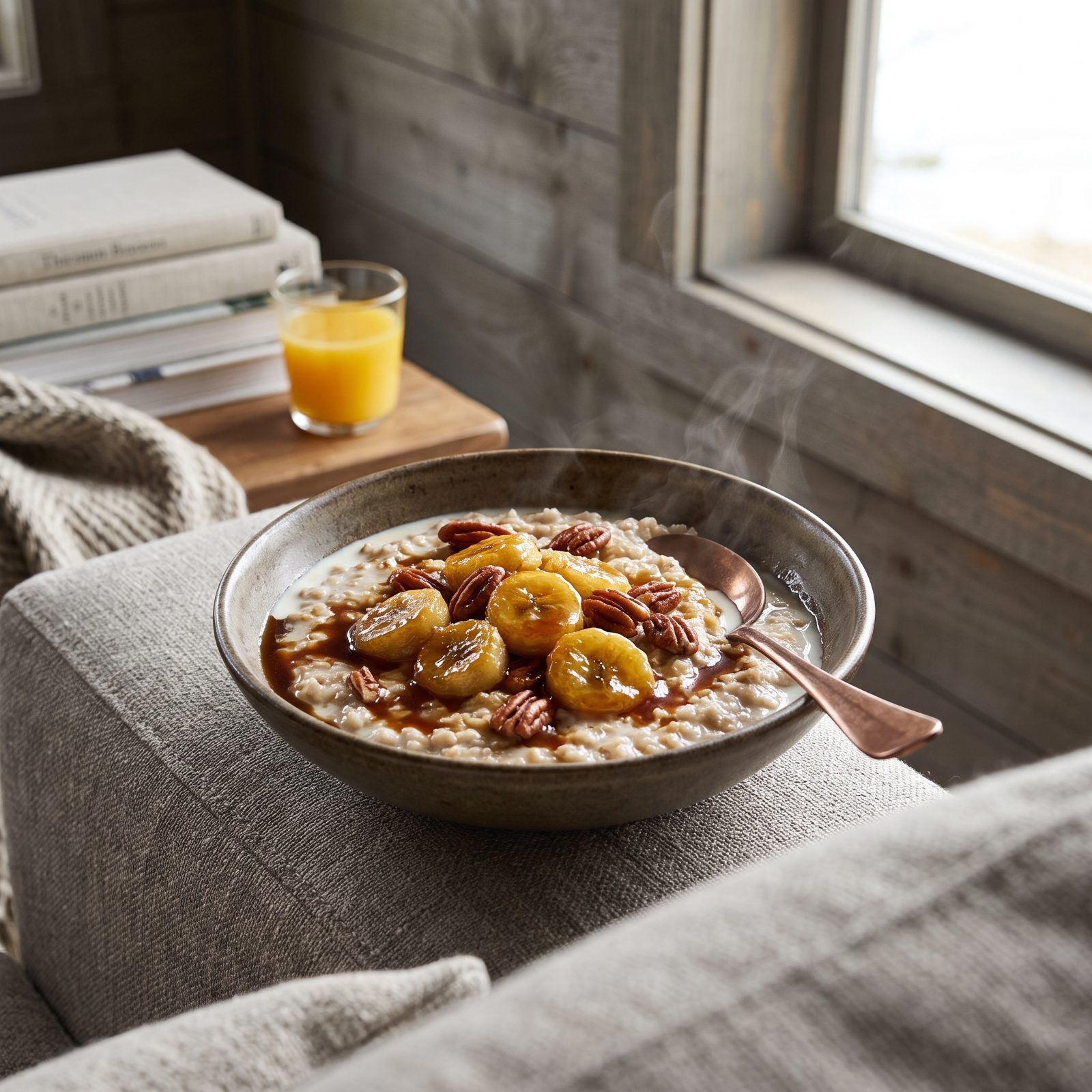 Bananas Foster Oatmeal With Toasted Pecans