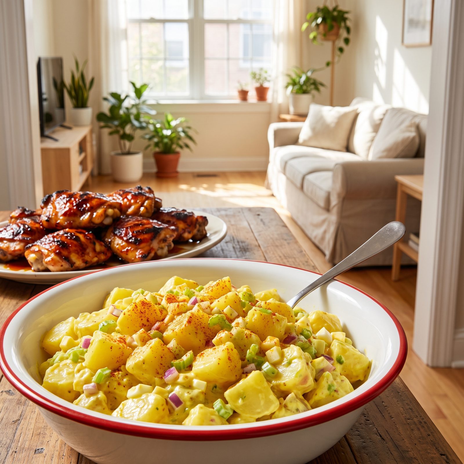 Barbecued Chicken Upstaged by Mustard Potato Salad