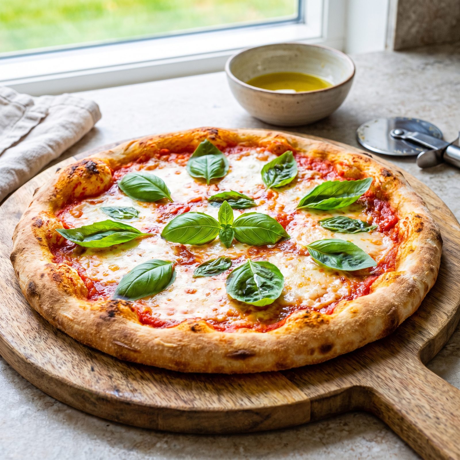 Basil Pizza With the Leaves Added After Baking