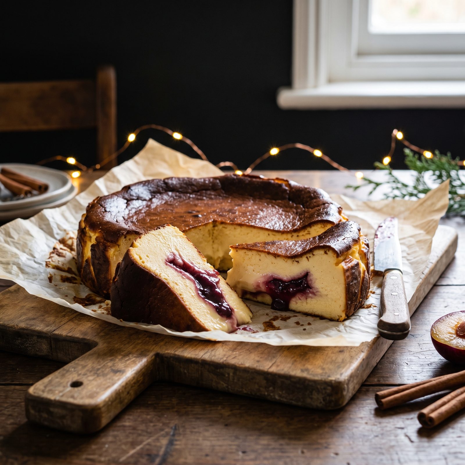 Basque Cheesecake With a Spiced Plum Center