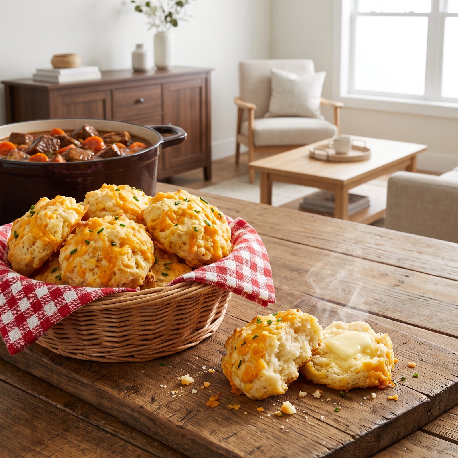 Beef Stew Upstaged by Cheddar Drop Biscuits