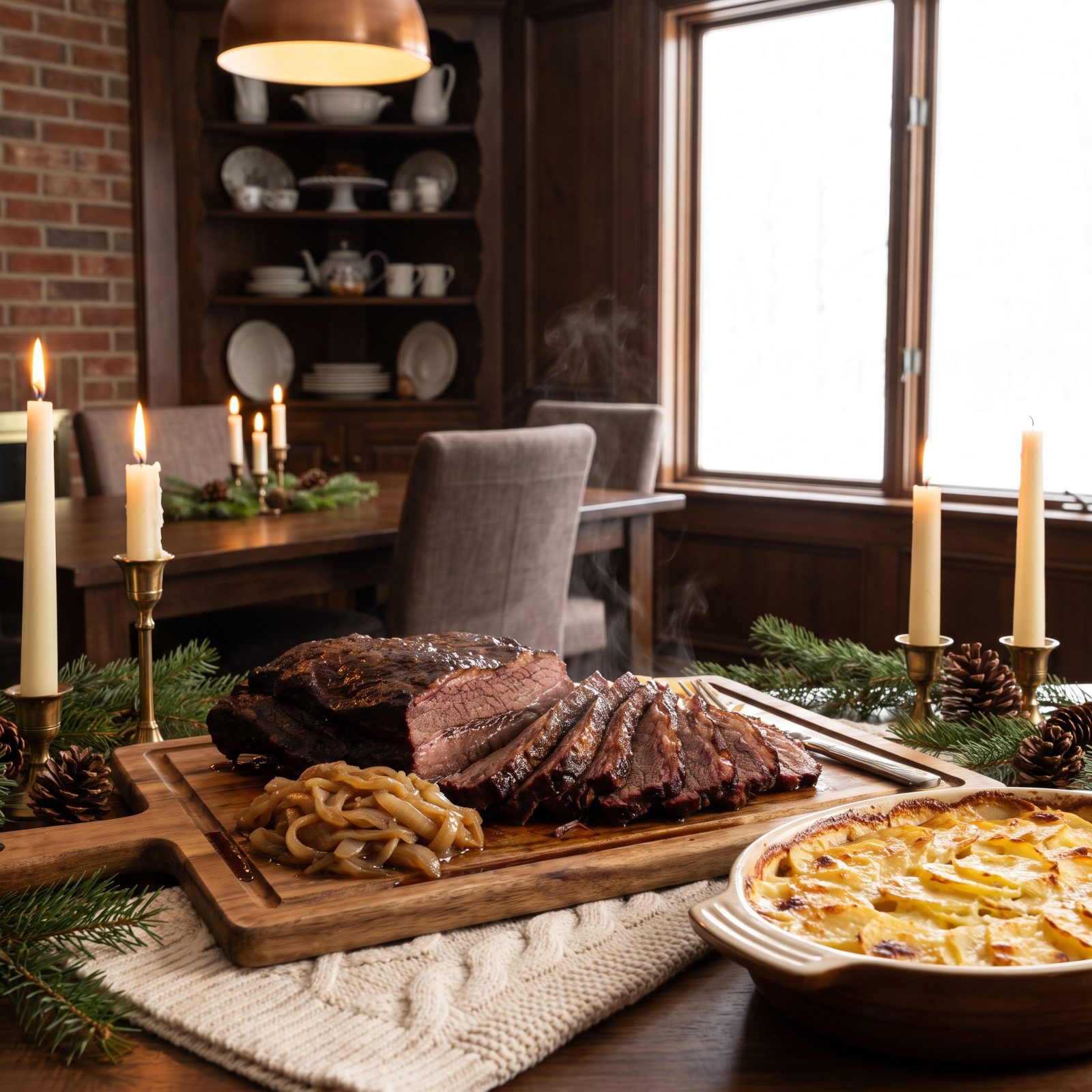 Beer-Braised Brisket With Potato Gratin