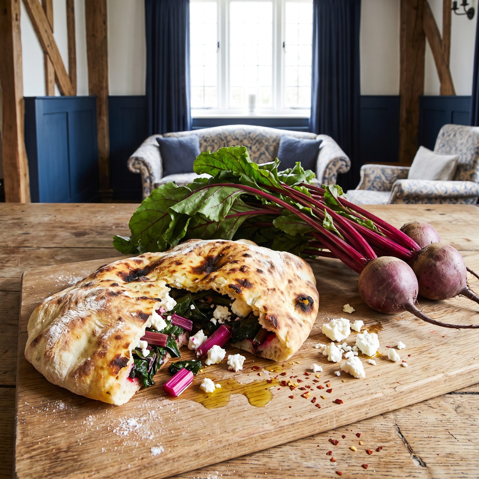 Beet Greens and Feta Folded Into Flatbread