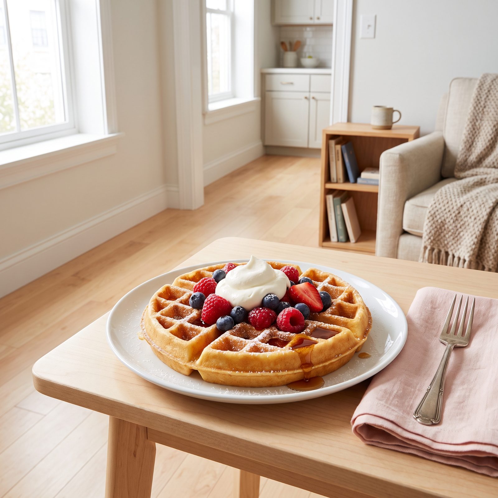 Belgian Waffle With Berries and Chantilly Cream